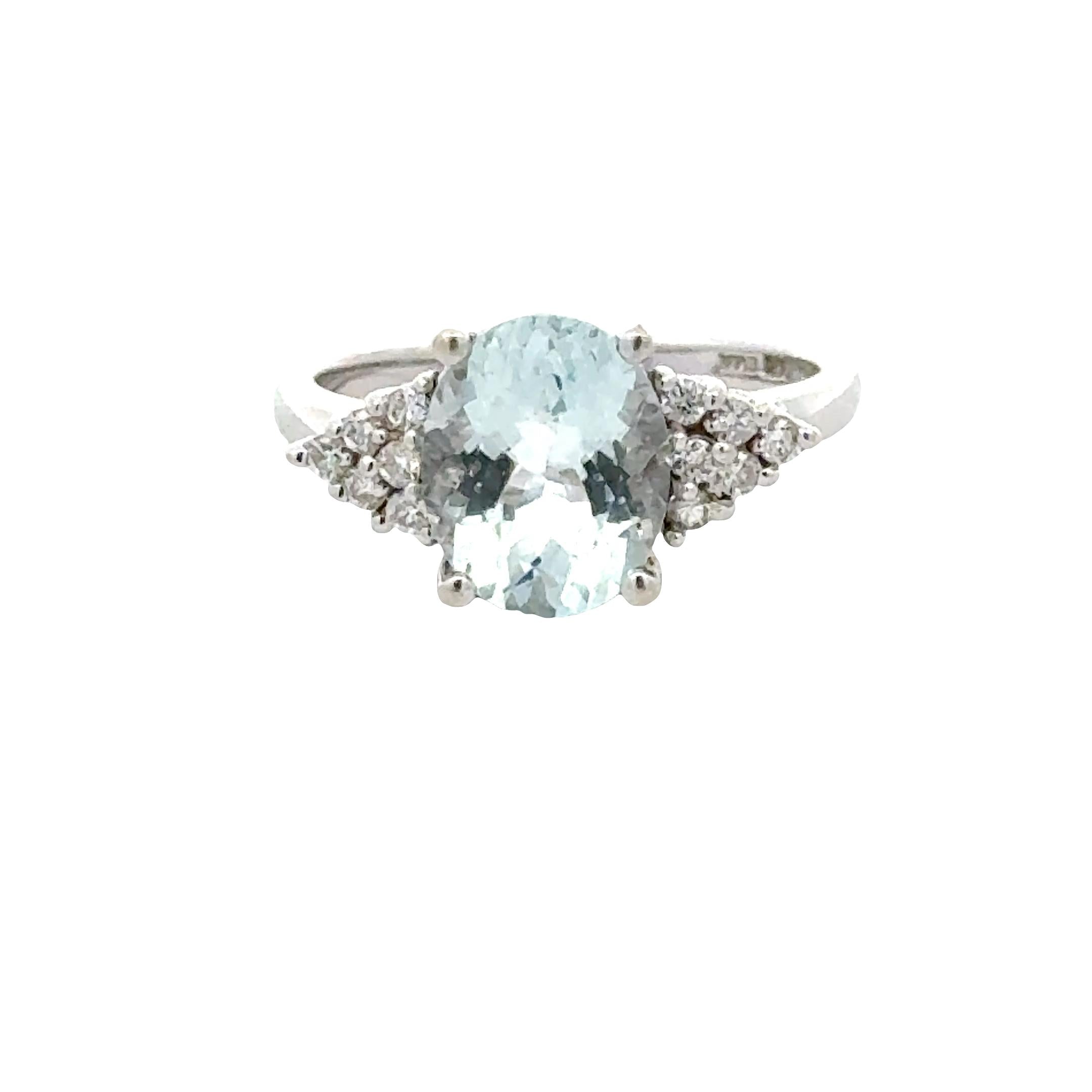 2.50 Carat Oval Aquamarine Diamond 14 Karat White Gold Vintage Cocktail Ring