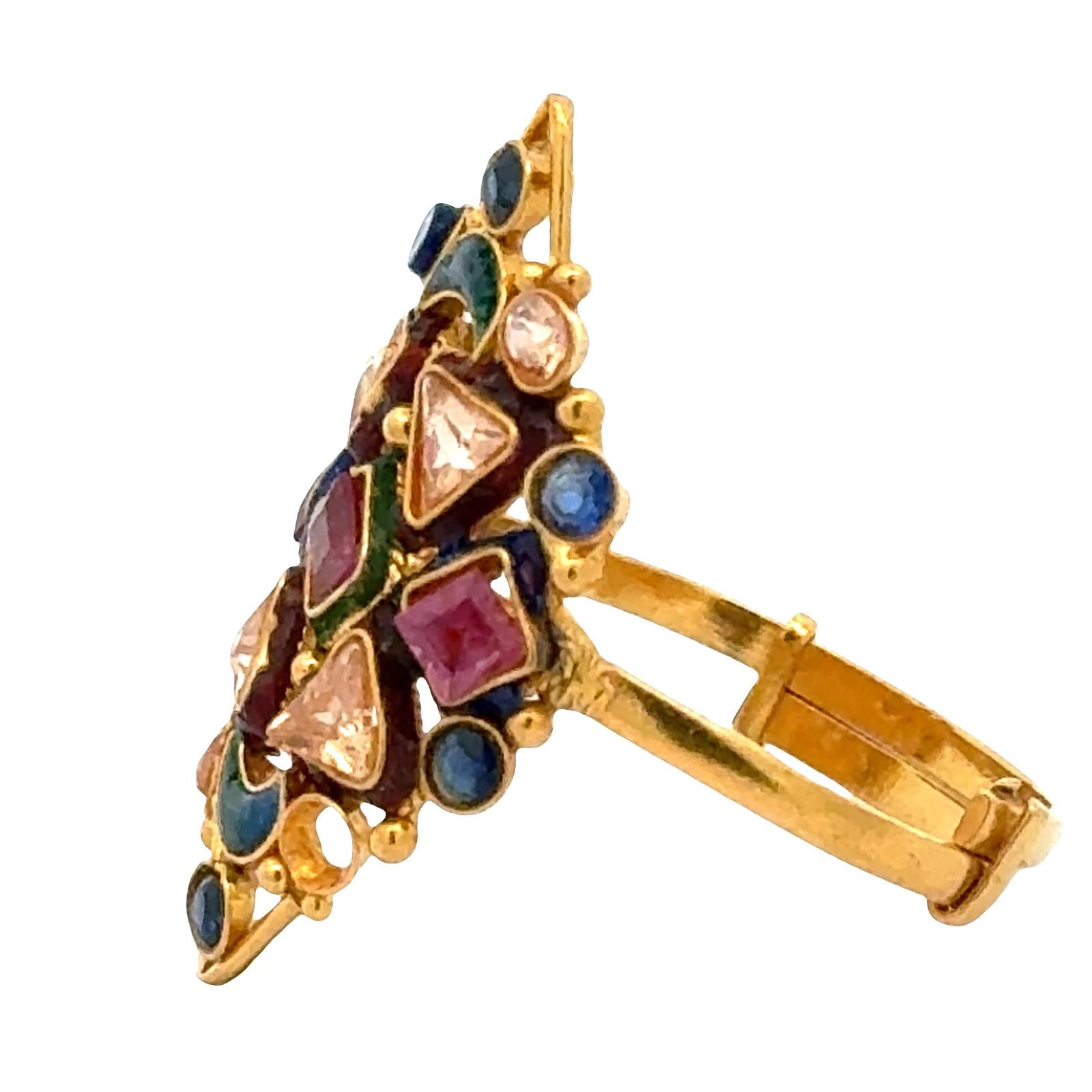 22 Karat Color Gemstone Navette Style Vintage Ring