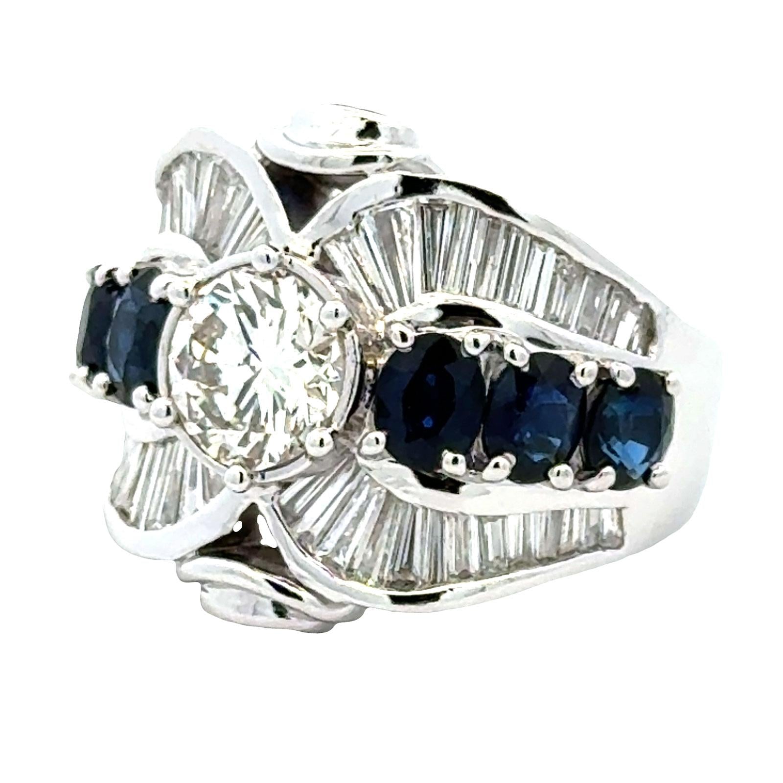 Diamond Sapphire 18 Karat White Gold Engagement Cocktail Ring GIA Certified