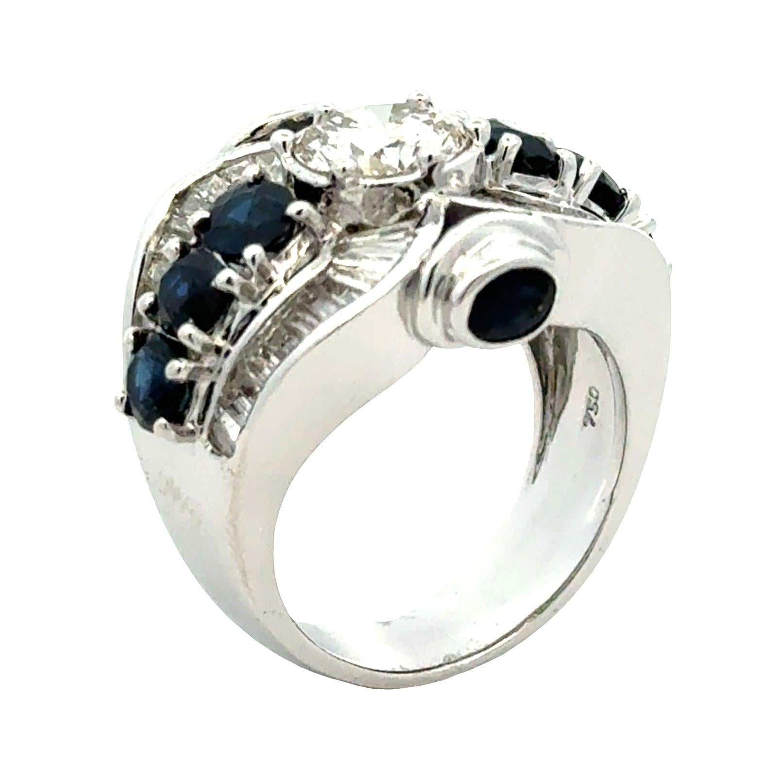 Diamond Sapphire 18 Karat White Gold Engagement Cocktail Ring GIA Certified
