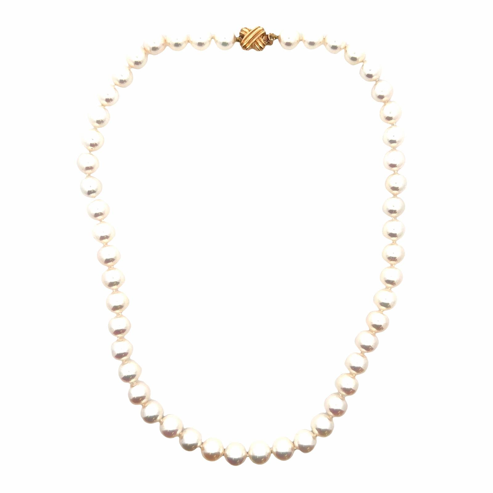 Tiffany & Company Akoya Essential 8mm Cultured Pearl Necklace 18KYG X Clasp