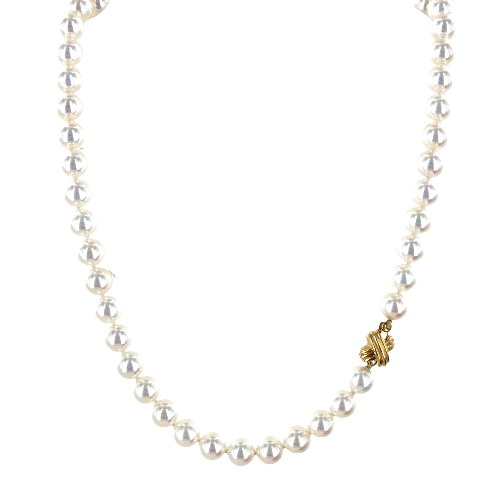Tiffany & Company Akoya Essential 8mm Cultured Pearl Necklace 18KYG X Clasp