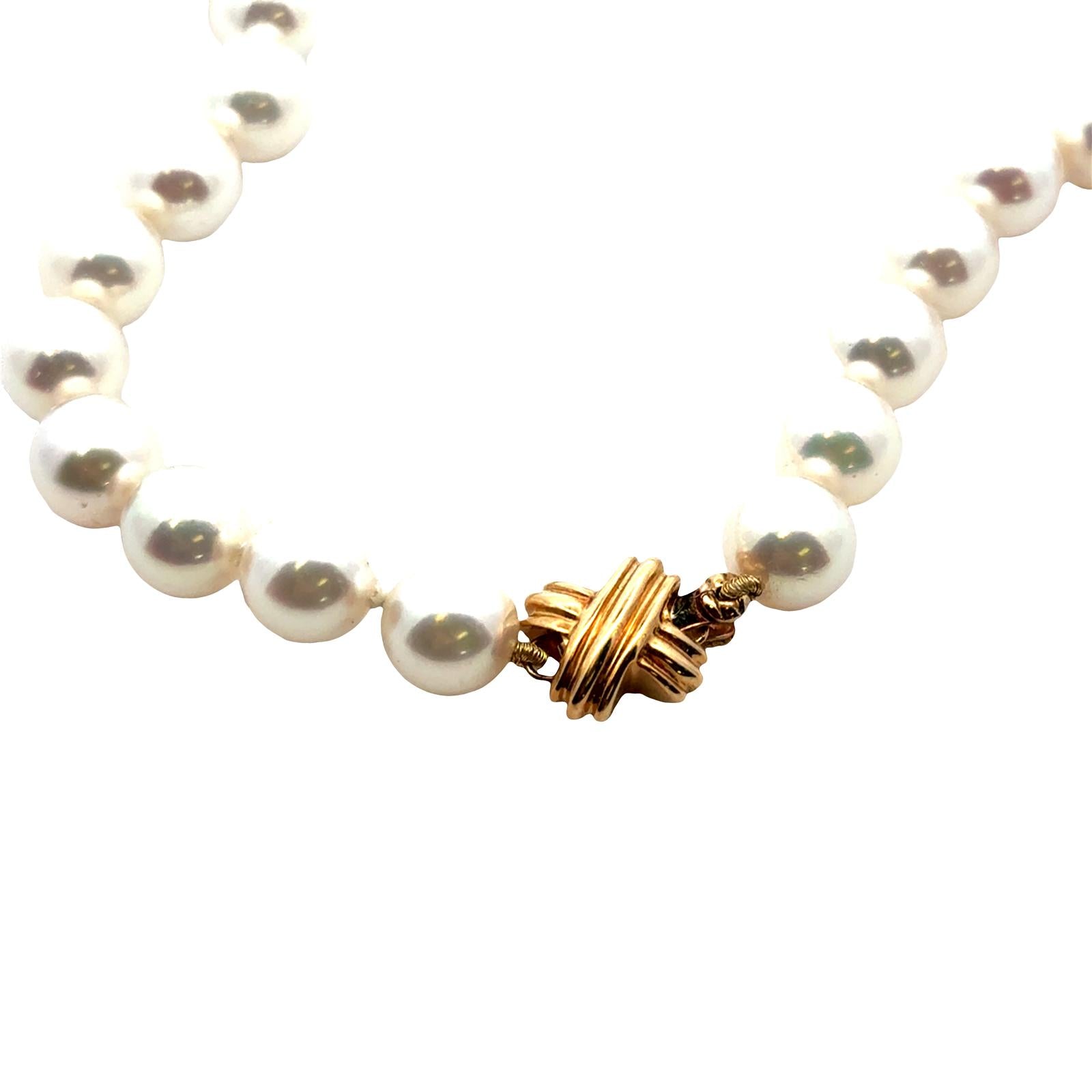 Tiffany & Company Akoya Essential 8mm Cultured Pearl Necklace 18KYG X Clasp