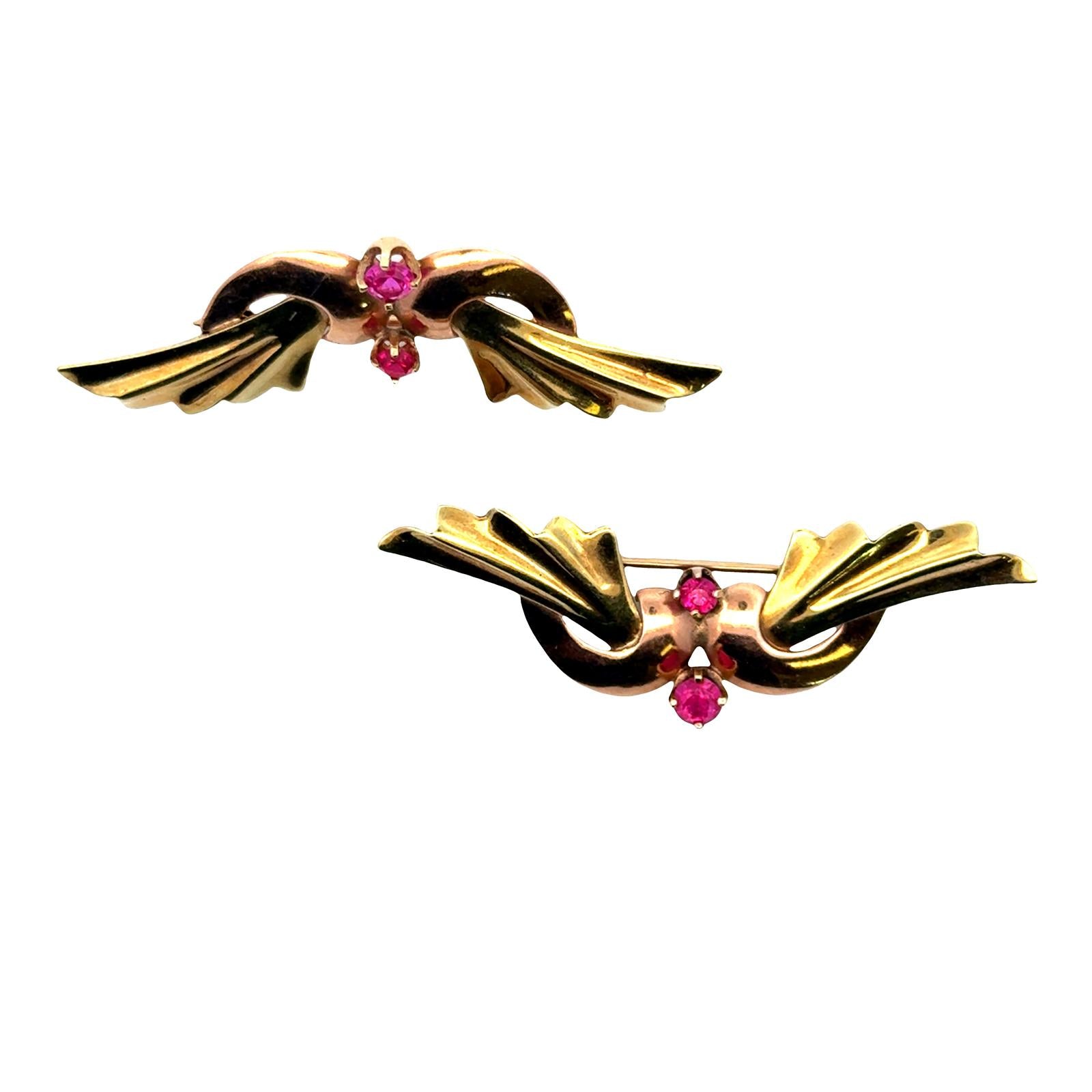 Pair Of Retro 14 Karat Yellow & Rose Gold Brooches