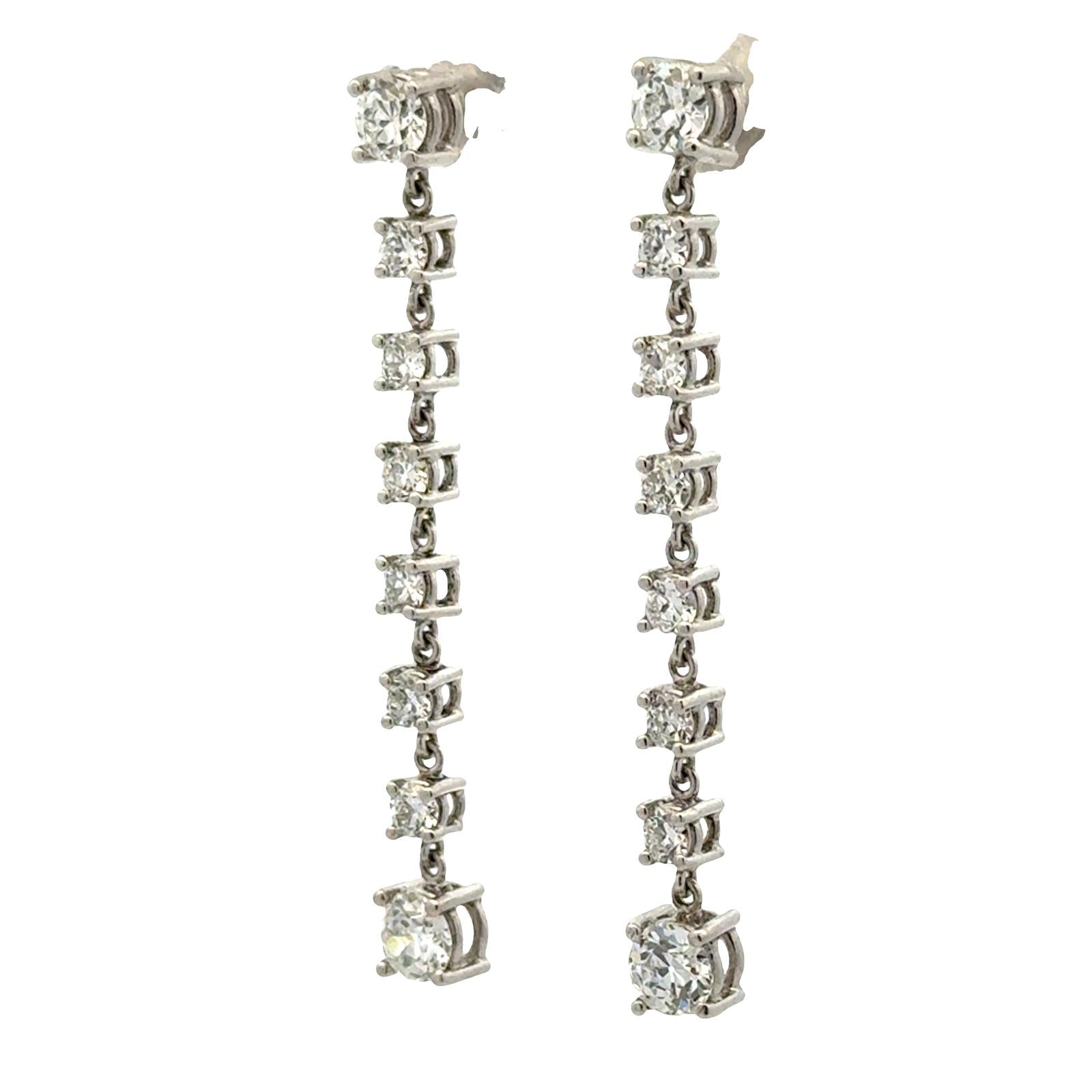 Platinum Old European Cut Diamond Drop Dangle Estate Vintage Earrings