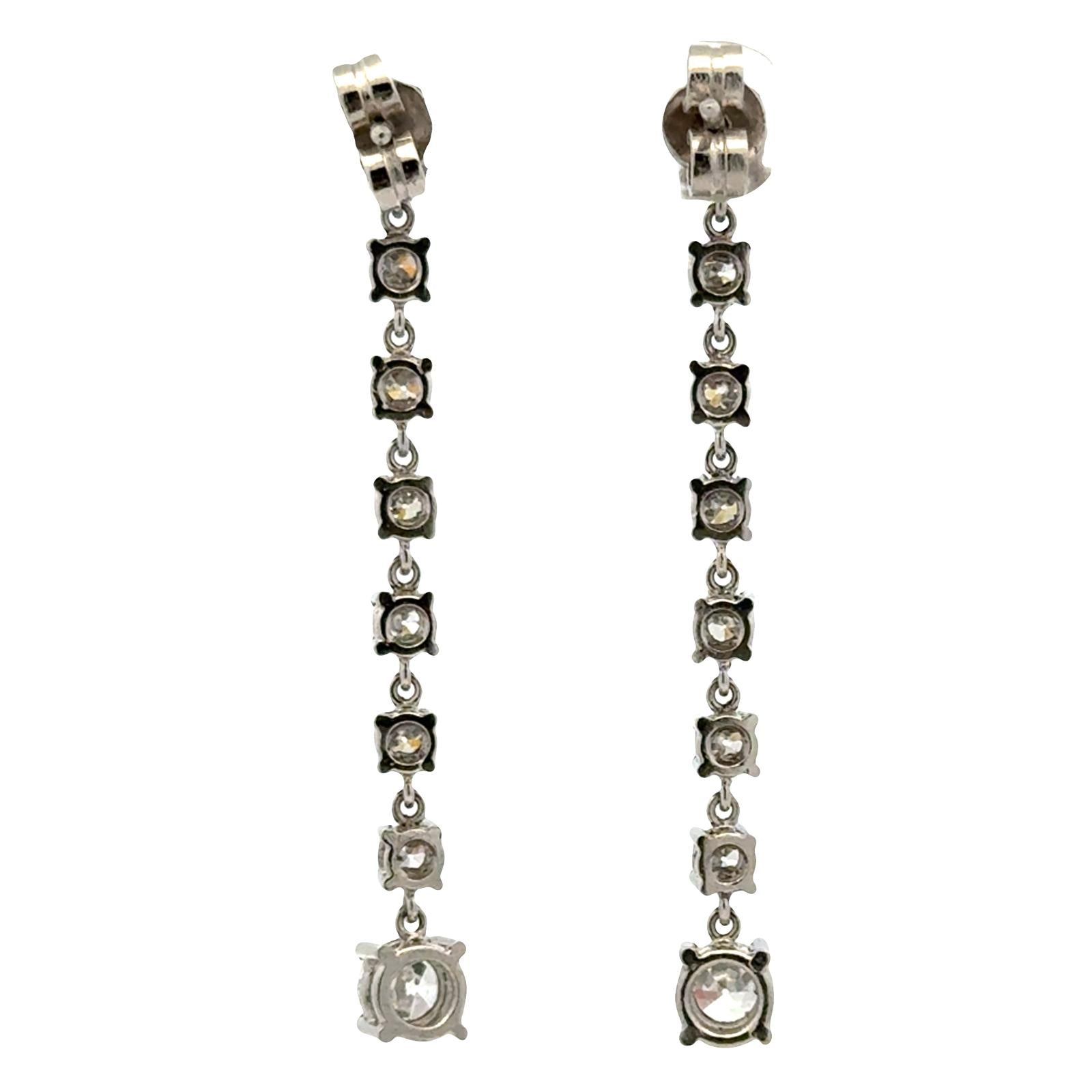 Platinum Old European Cut Diamond Drop Dangle Estate Vintage Earrings