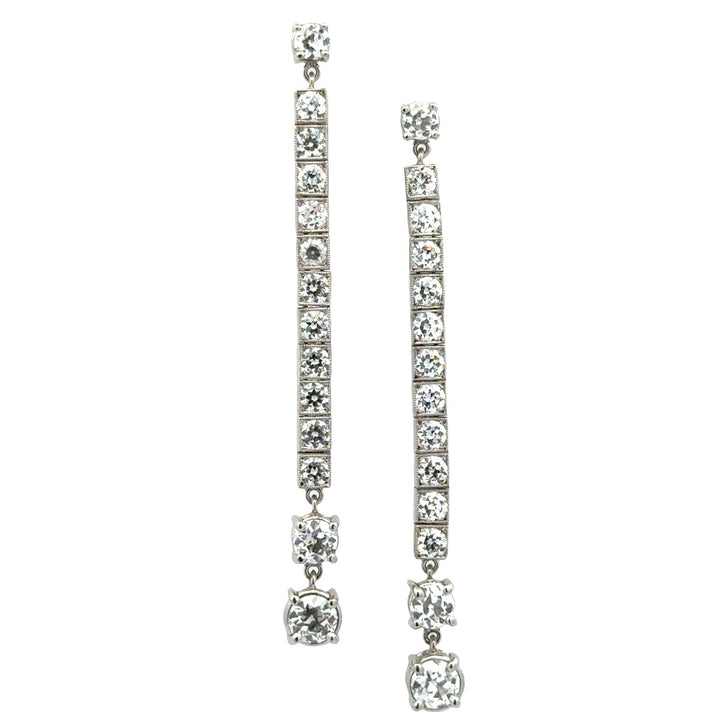 Platinum Old European Cut Diamond Line Drop Estate Vintage Earrings 4.66 CTW