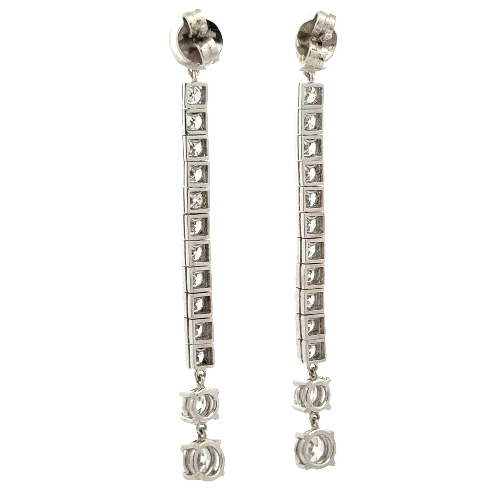 Platinum Old European Cut Diamond Line Drop Estate Vintage Earrings 4.66 CTW
