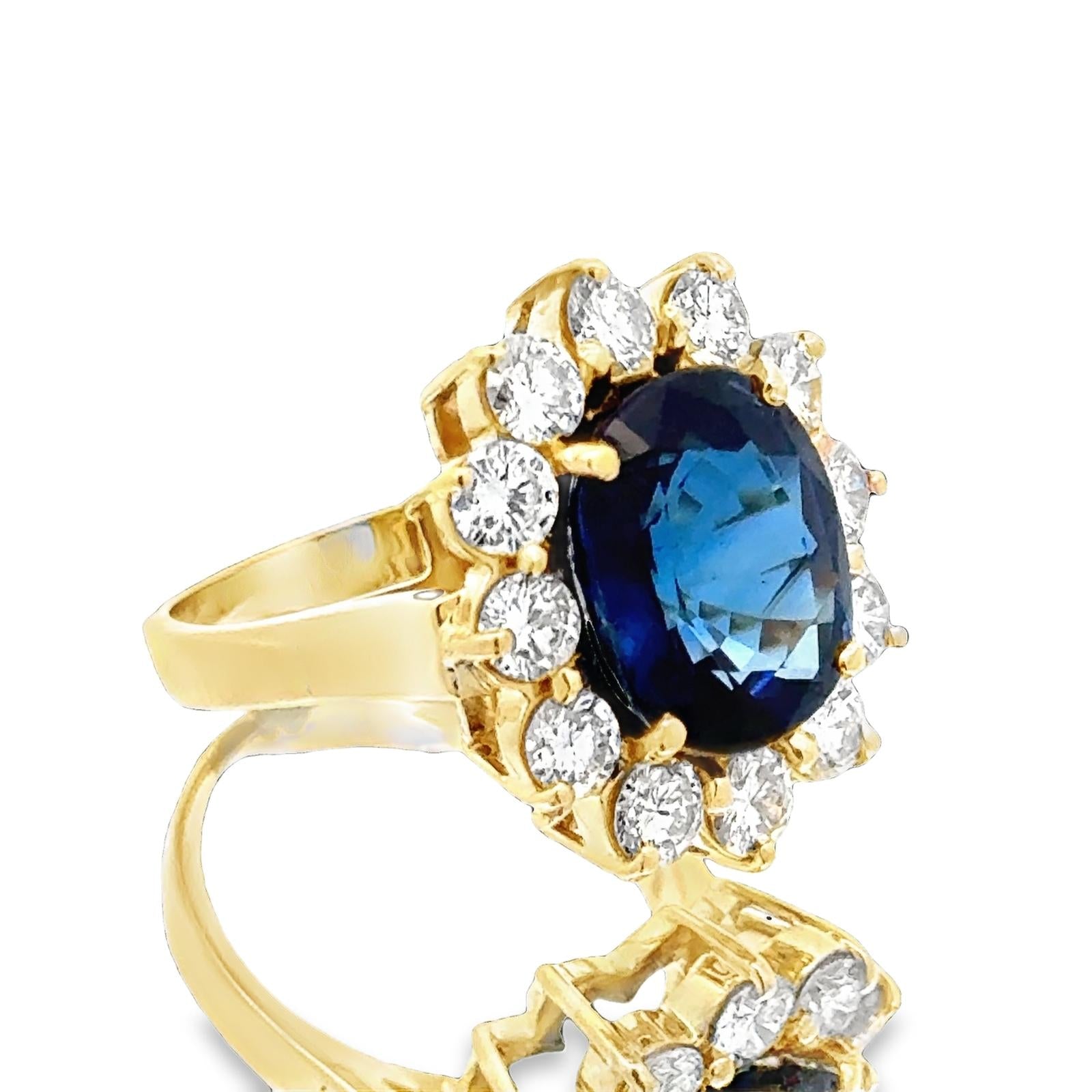 7.99 CT Blue Sapphire Diamond 'Princess Diana' Style 18KYG Cocktail Ring AGL