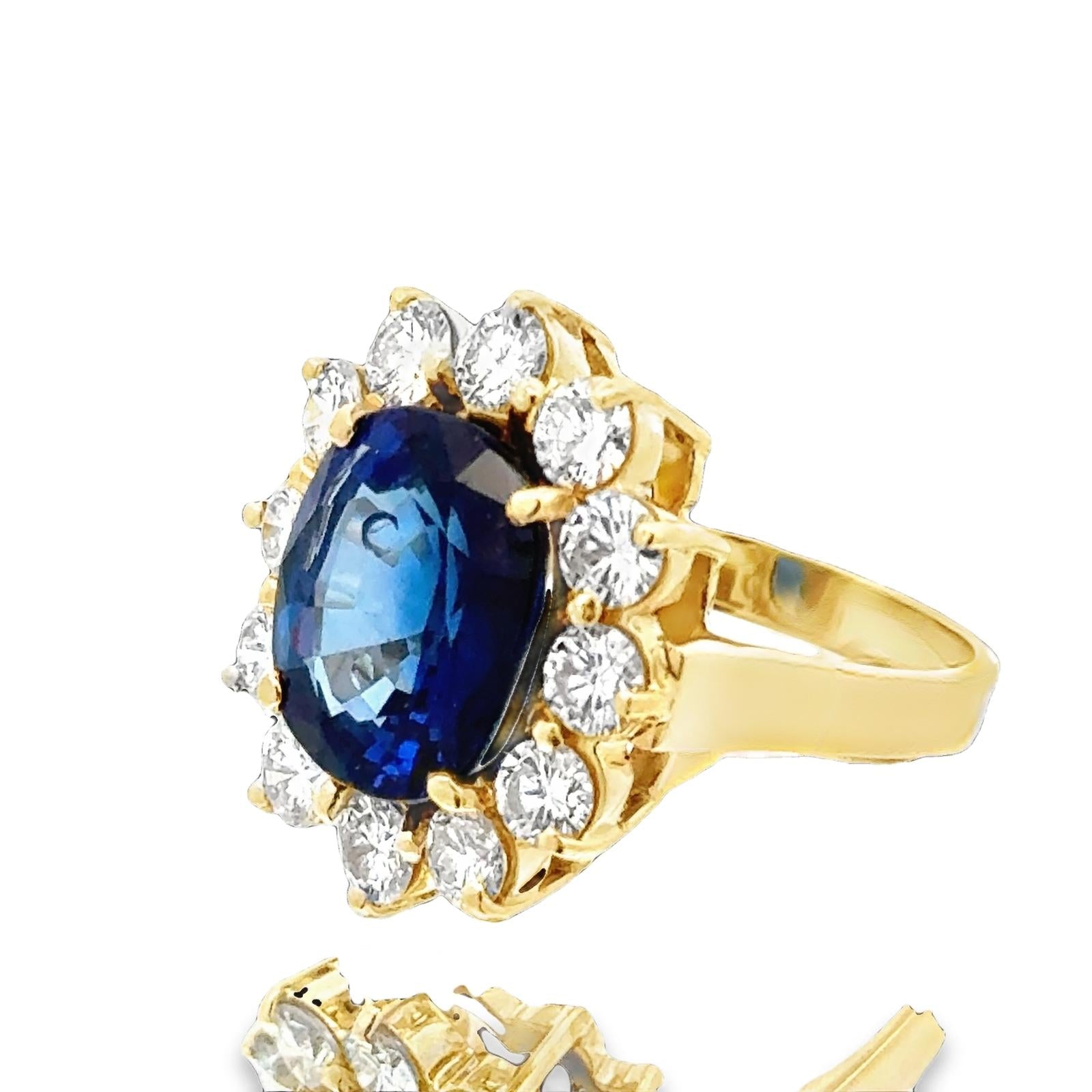 7.99 CT Blue Sapphire Diamond 'Princess Diana' Style 18KYG Cocktail Ring AGL