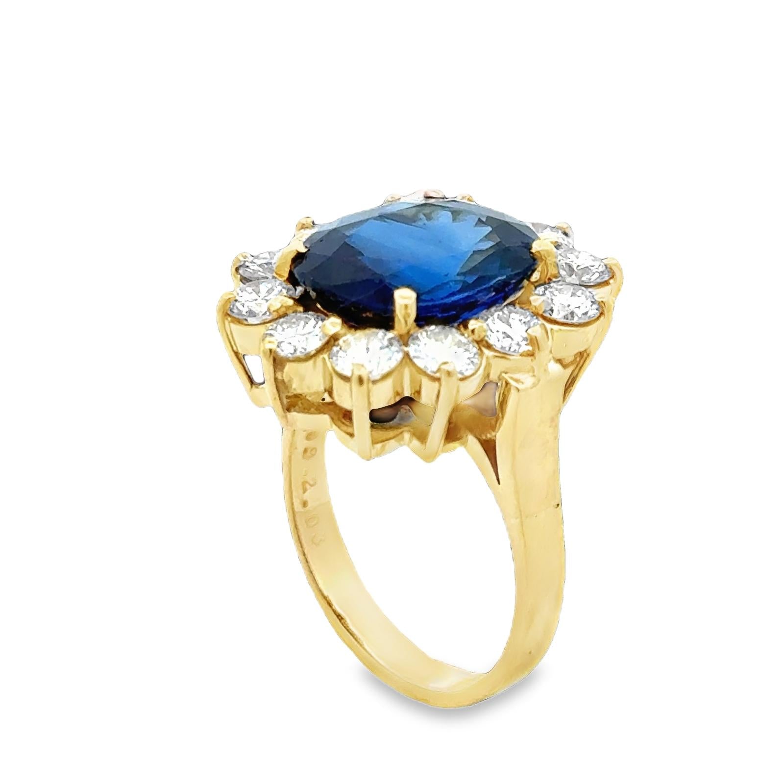 7.99 CT Blue Sapphire Diamond 'Princess Diana' Style 18KYG Cocktail Ring AGL