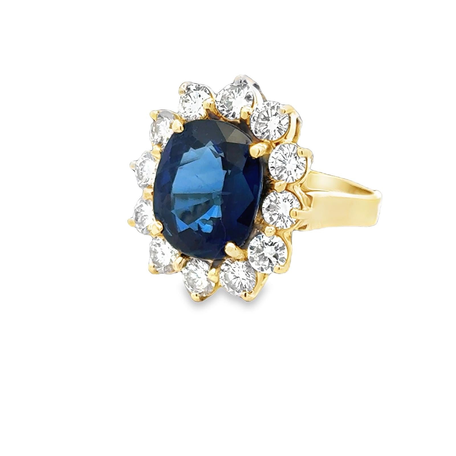7.99 CT Blue Sapphire Diamond 'Princess Diana' Style 18KYG Cocktail Ring AGL