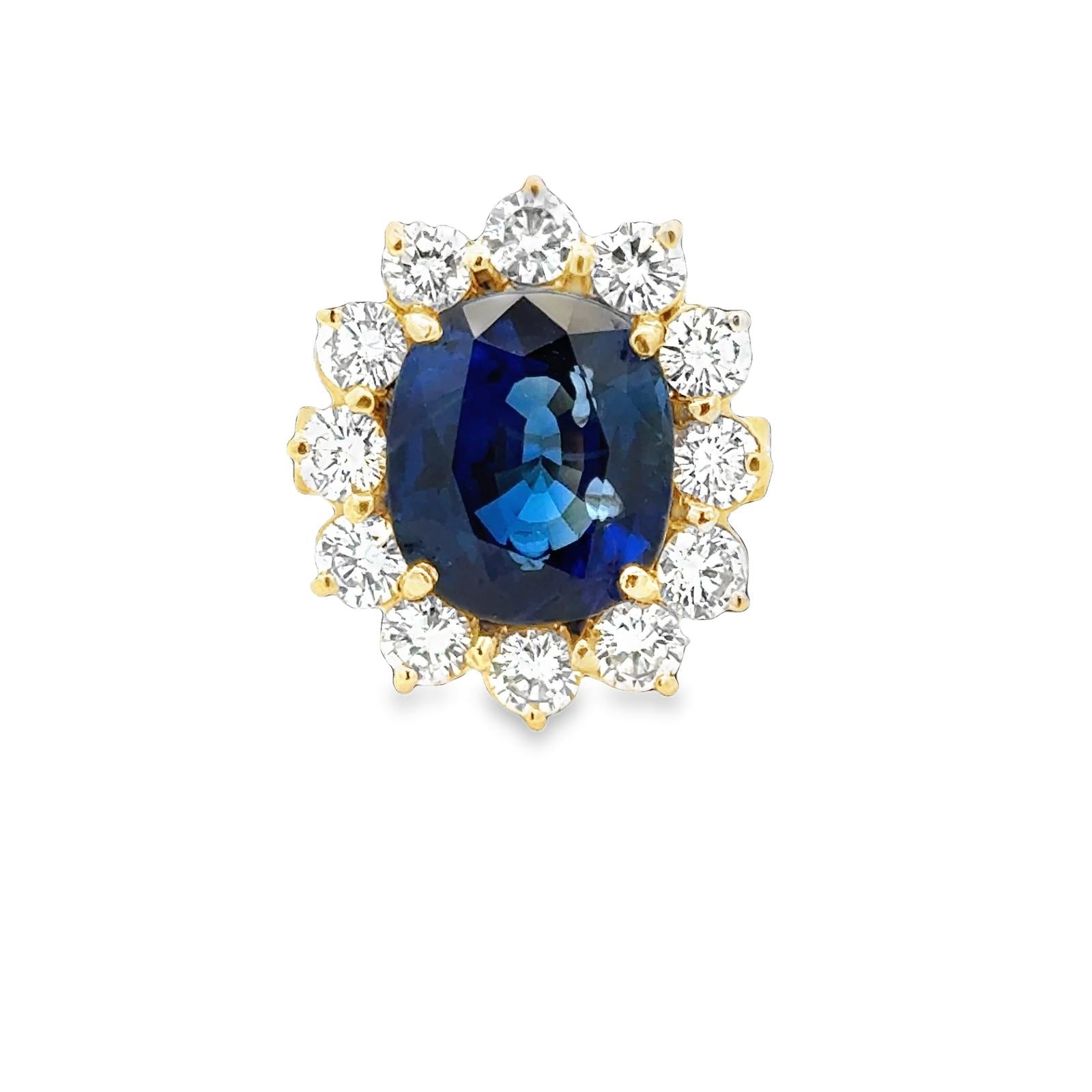 7.99 CT Blue Sapphire Diamond 'Princess Diana' Style 18KYG Cocktail Ring AGL