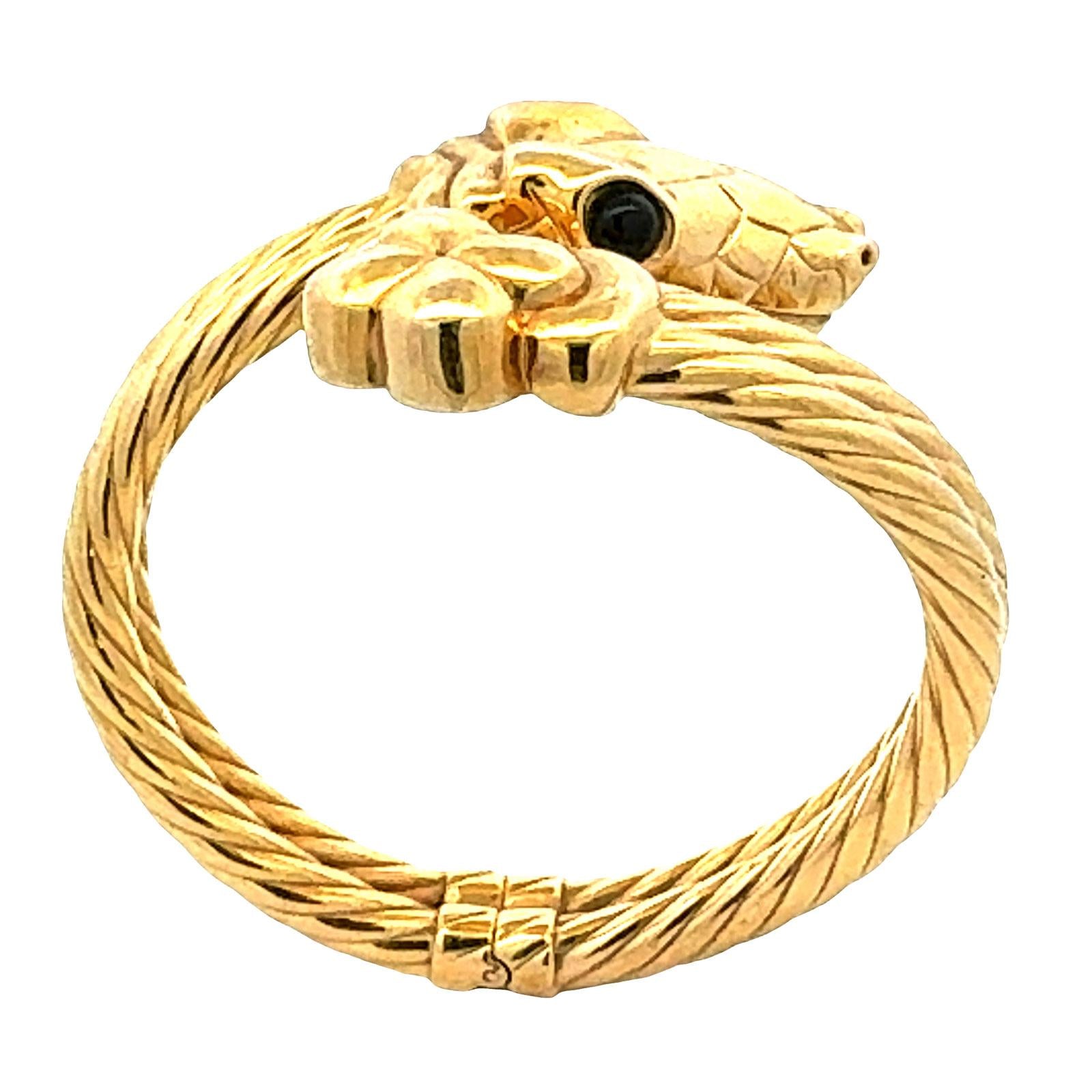 Italian Snake 14 Karat Yellow Gold Hinged Two Row Cable Vintage Bangle Bracelet