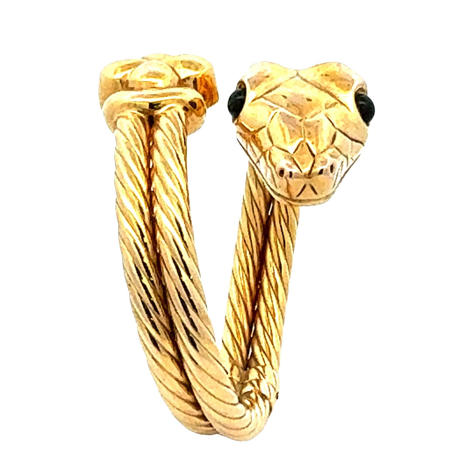 Italian Snake 14 Karat Yellow Gold Hinged Two Row Cable Vintage Bangle Bracelet