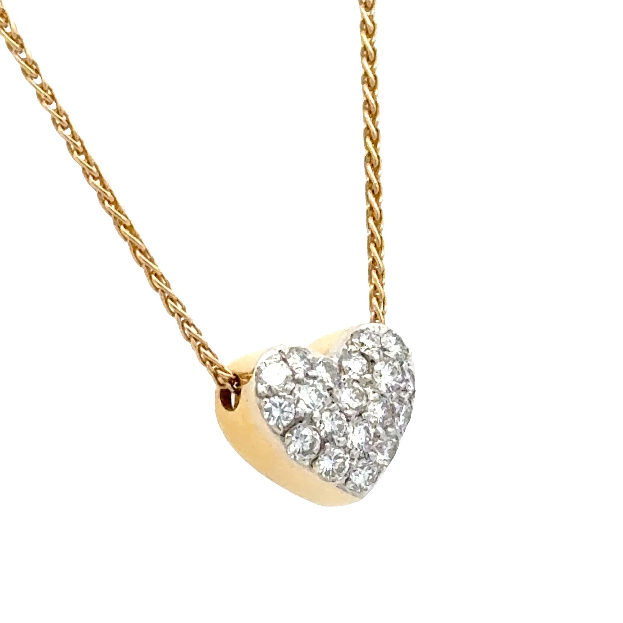 Balestra Pavé Diamond 18 Karat Yellow Gold Heart Pendant Necklace Italian