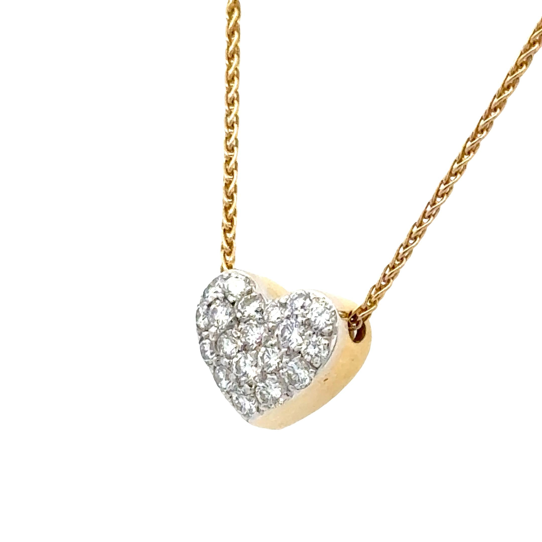 Balestra Pavé Diamond 18 Karat Yellow Gold Heart Pendant Necklace Italian