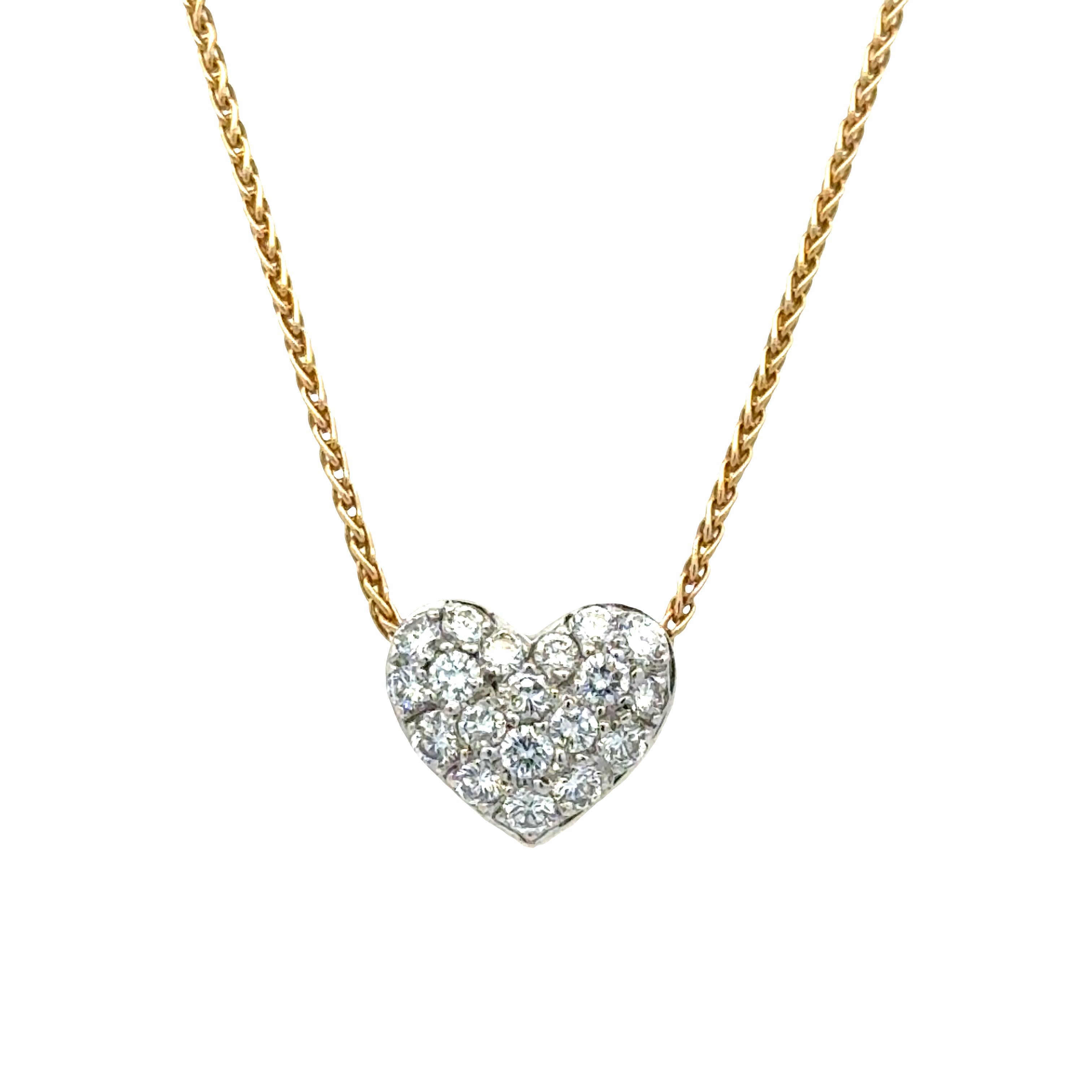 Balestra Pavé Diamond 18 Karat Yellow Gold Heart Pendant Necklace Italian