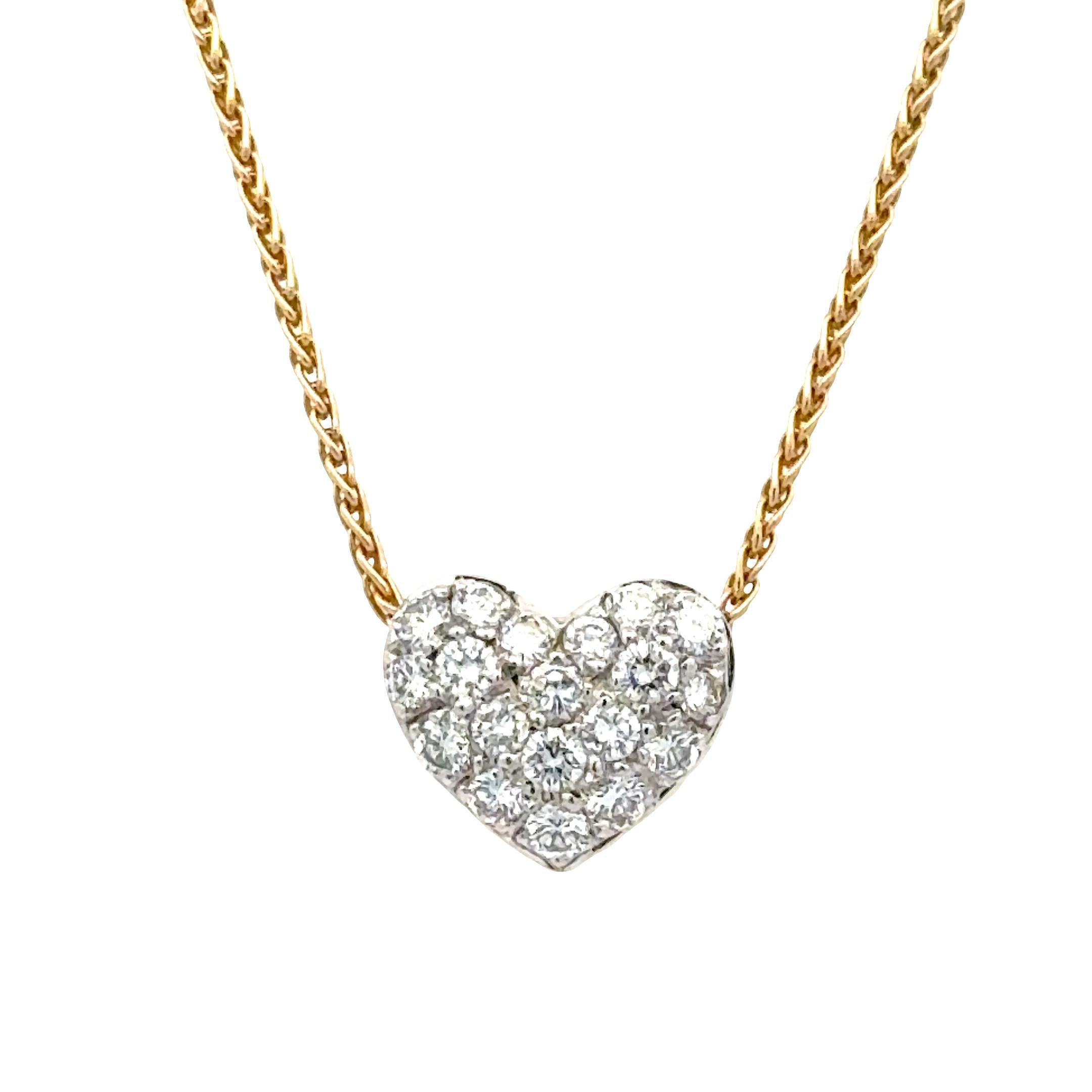 Balestra Pavé Diamond 18 Karat Yellow Gold Heart Pendant Necklace Italian