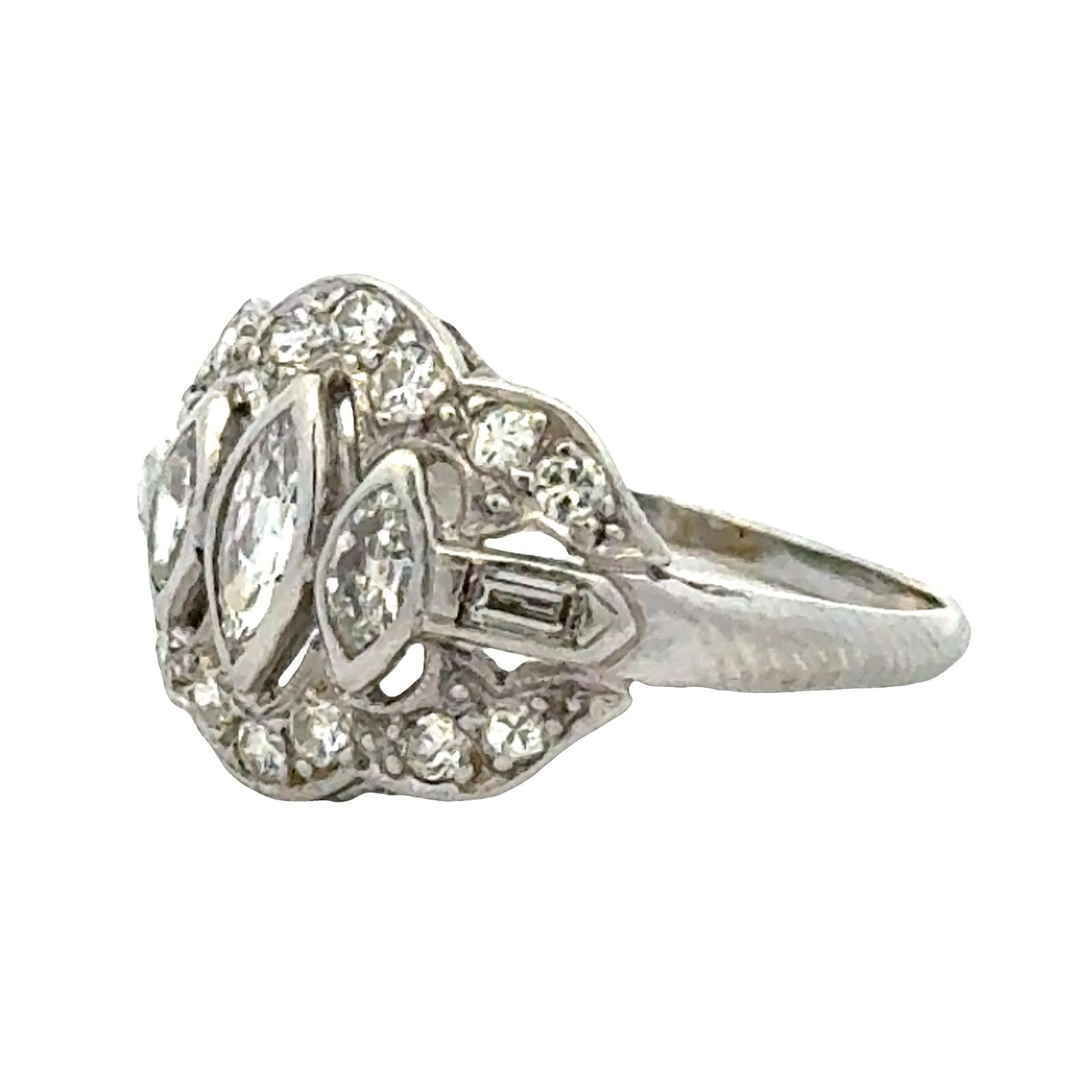 Art Deco Marquise OEC Diamond Platinum Promise Ring