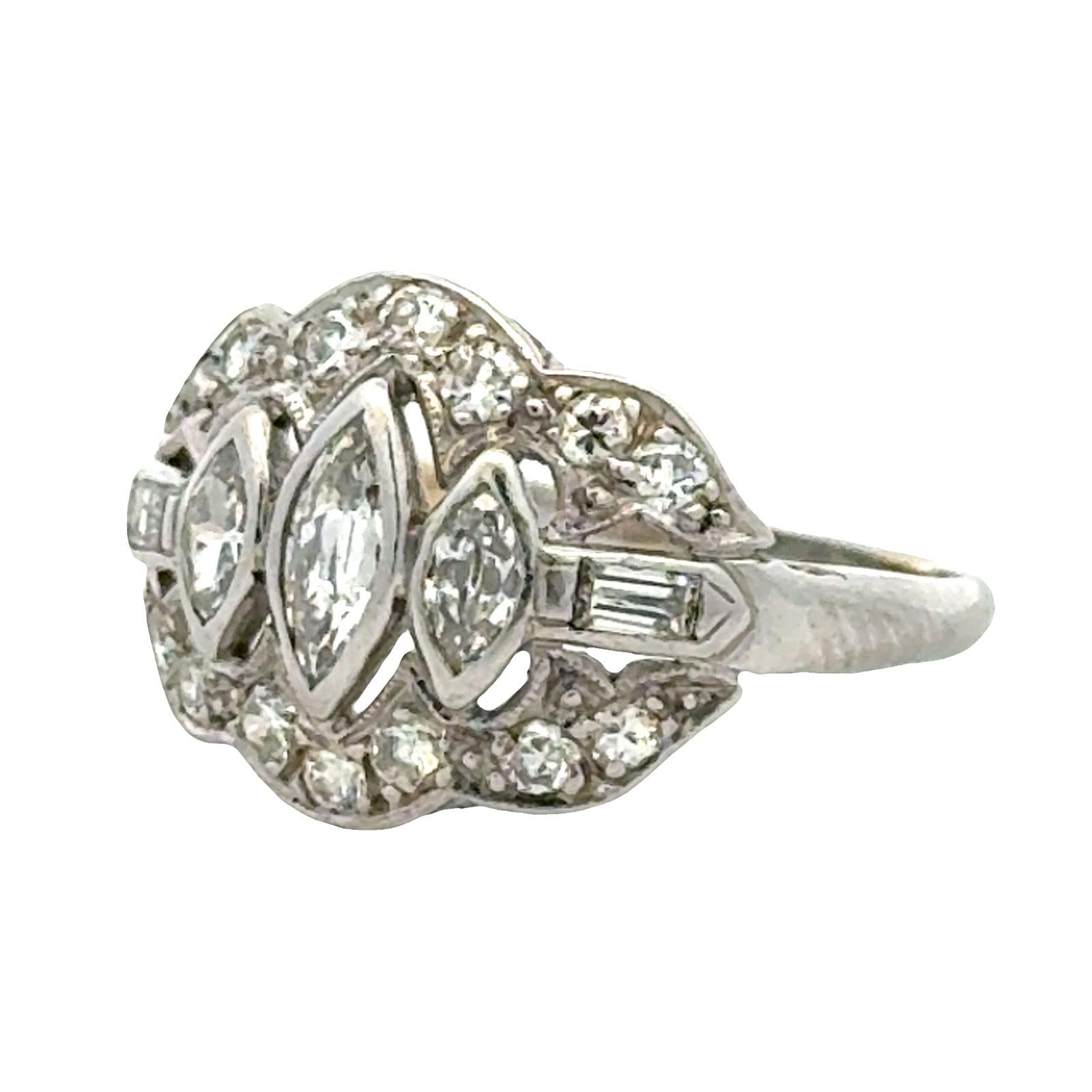 Art Deco Marquise OEC Diamond Platinum Promise Ring