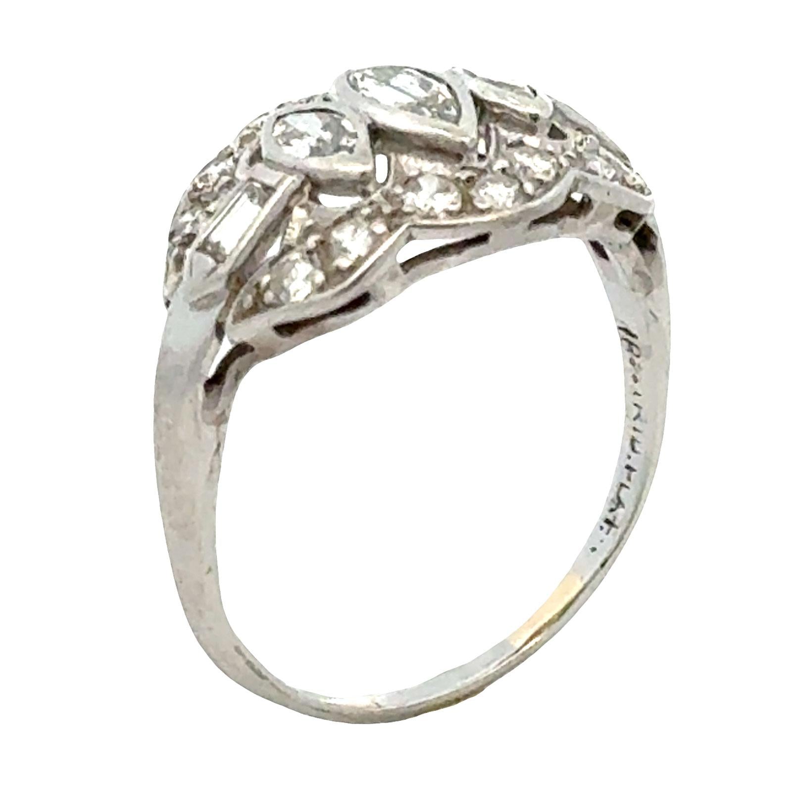 Art Deco Marquise OEC Diamond Platinum Promise Ring