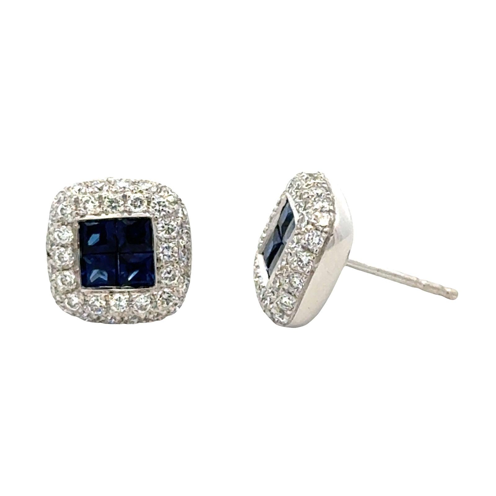 Diamond Sapphire 14 Karat White Gold Stud Earrings
