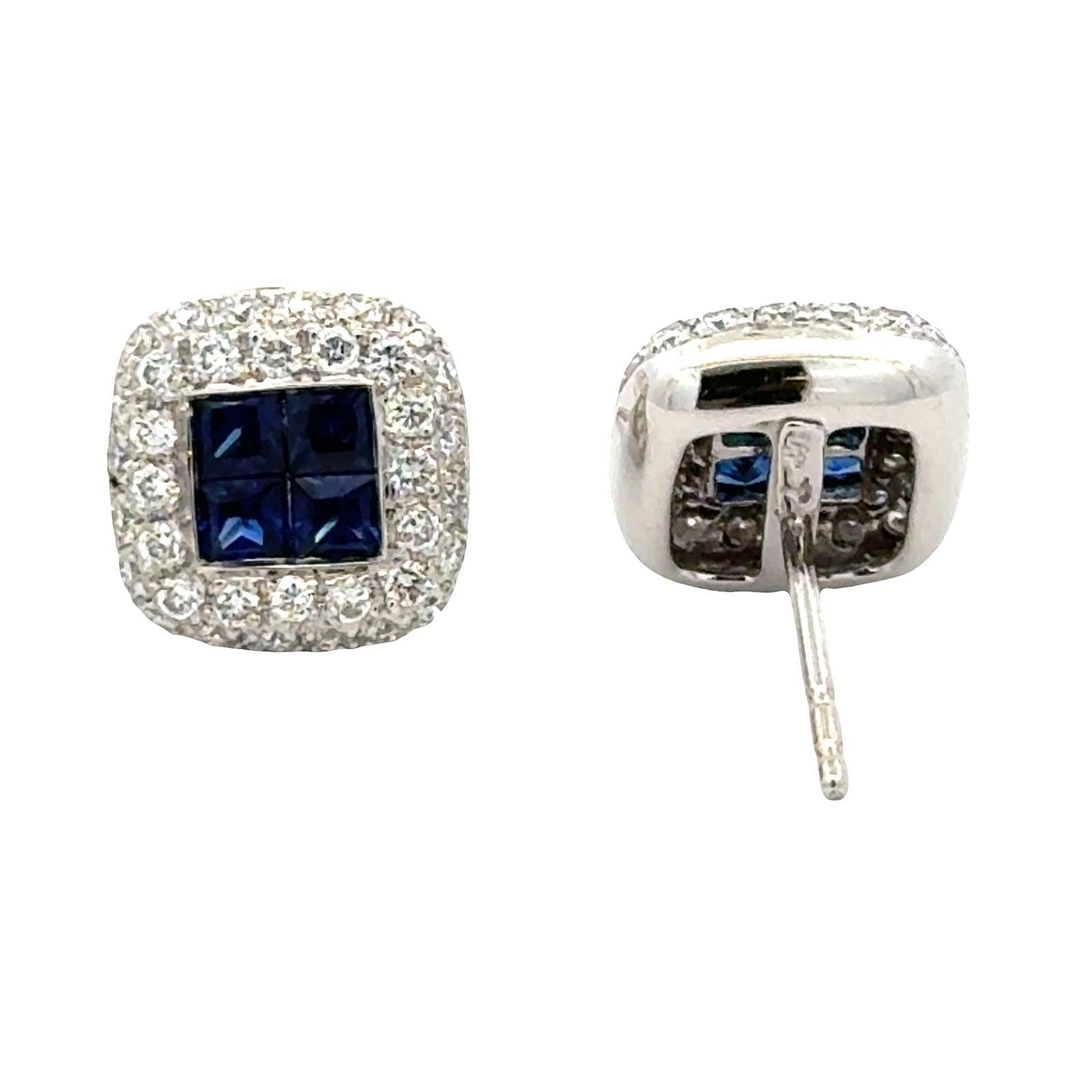Diamond Sapphire 14 Karat White Gold Stud Earrings