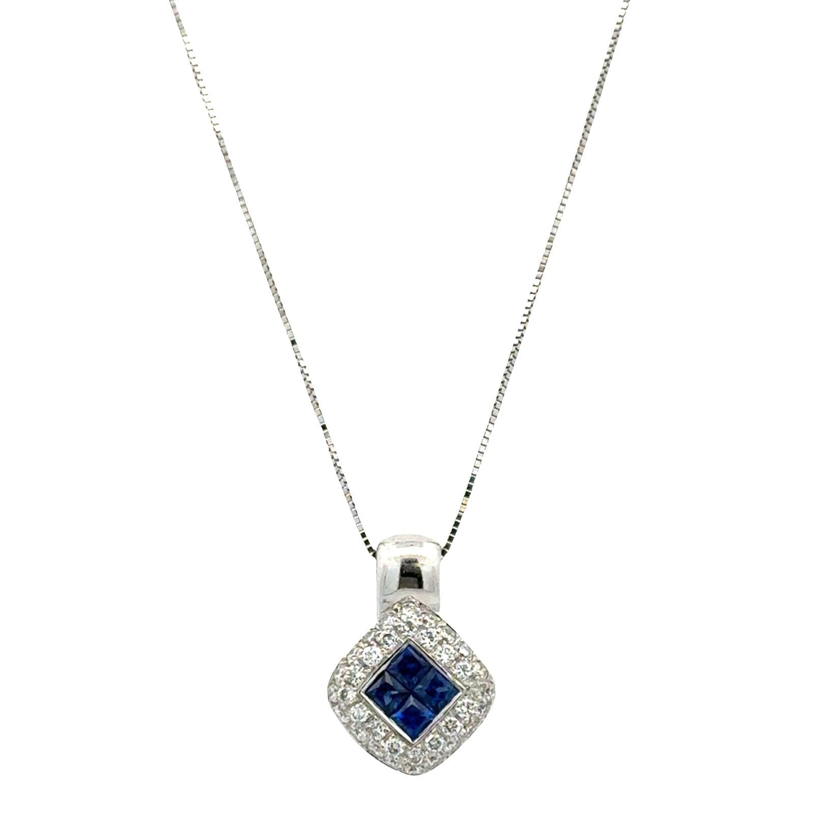 Sapphire Diamond 14 Karat White Gold Pendant Necklace