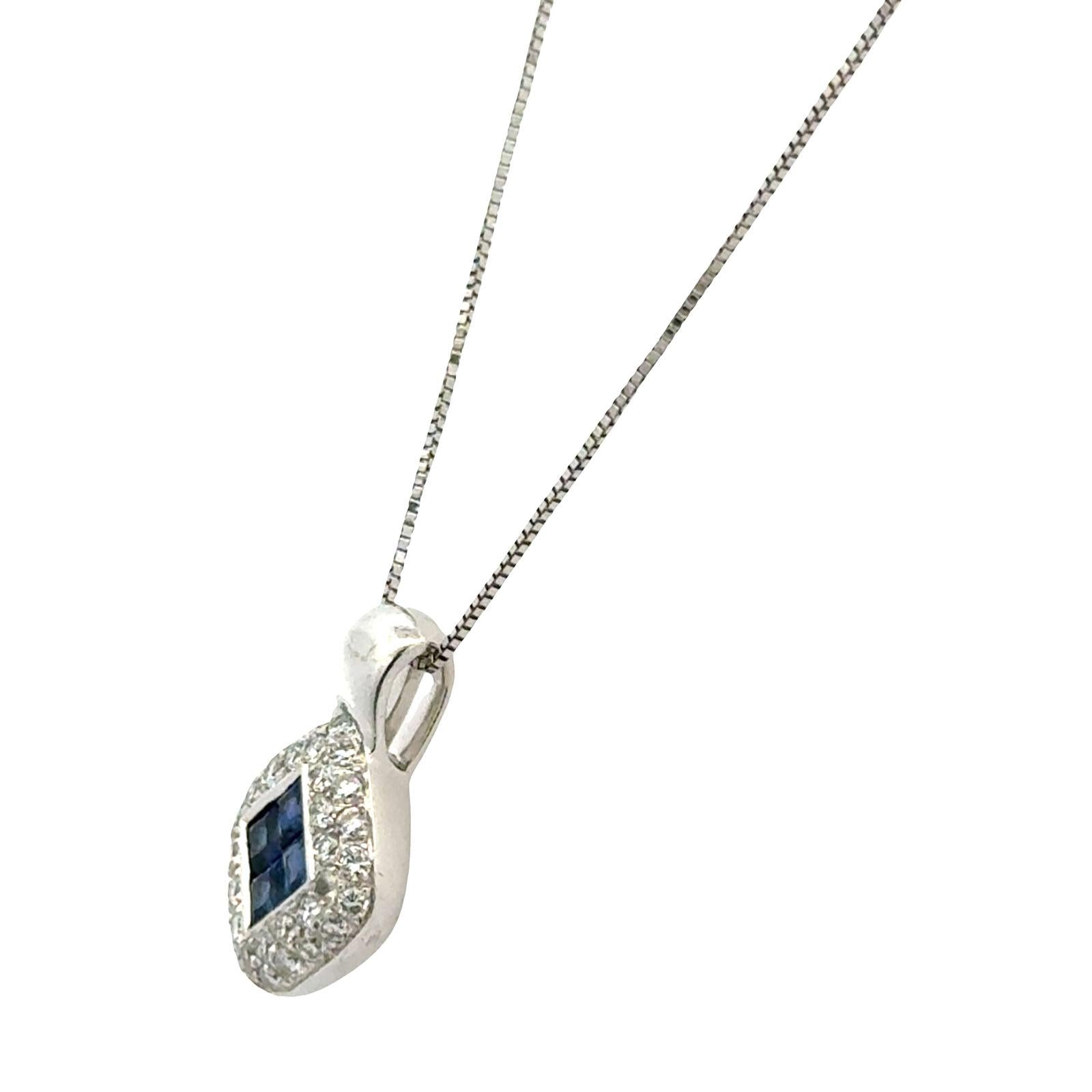 Sapphire Diamond 14 Karat White Gold Pendant Necklace
