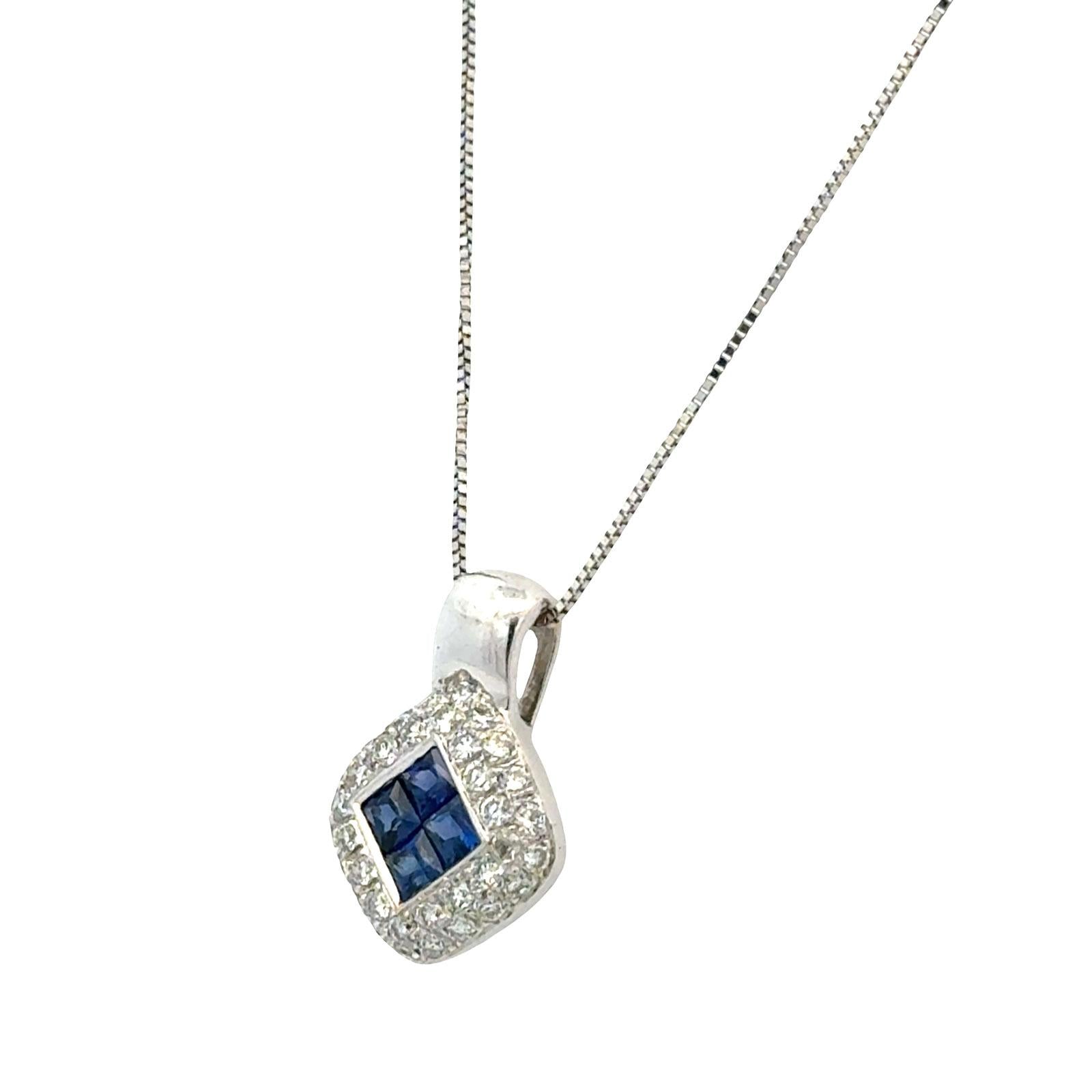 Sapphire Diamond 14 Karat White Gold Pendant Necklace