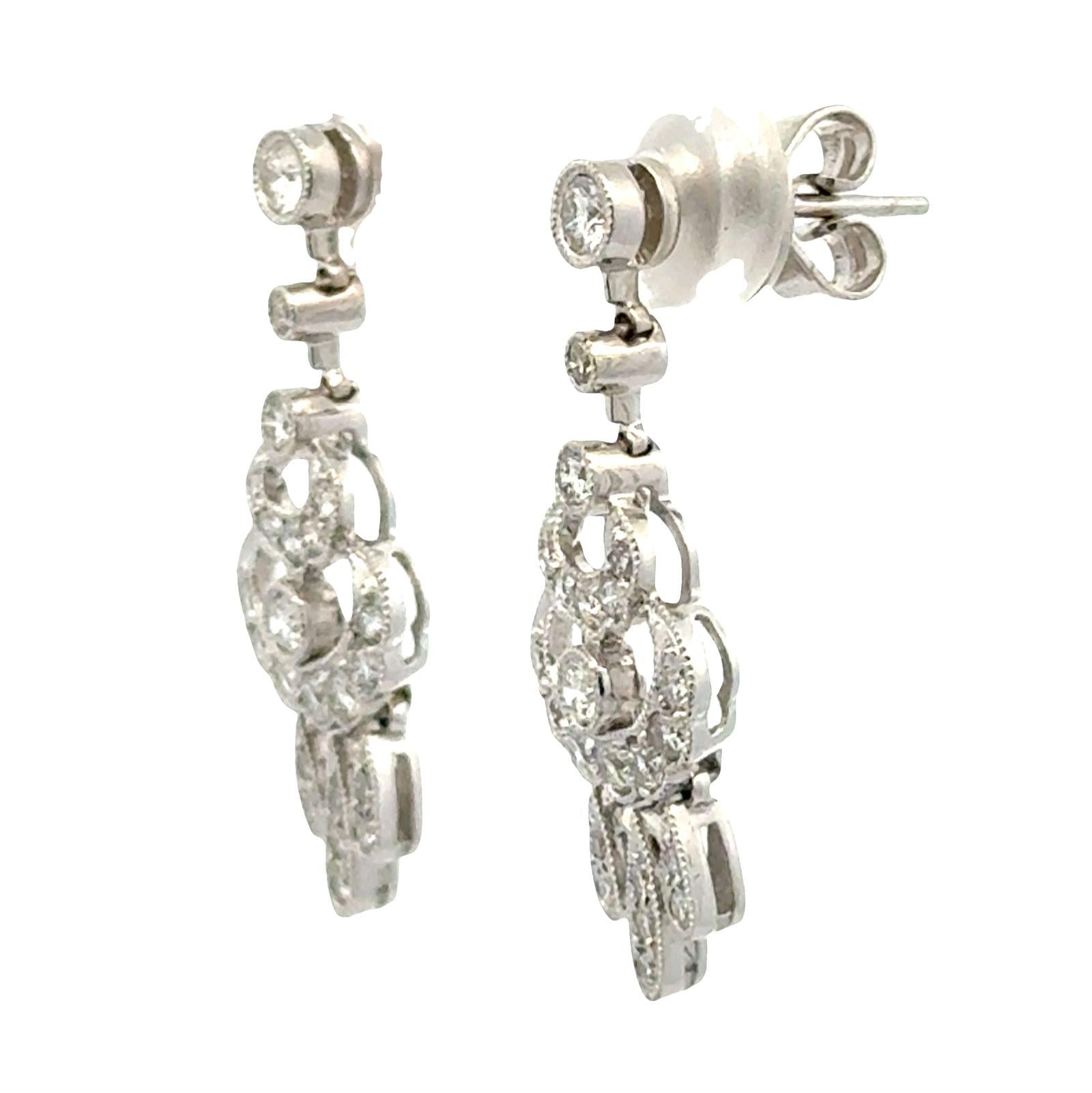 Diamond 18 Karat White Gold Dangle Drop Vintage Earrings