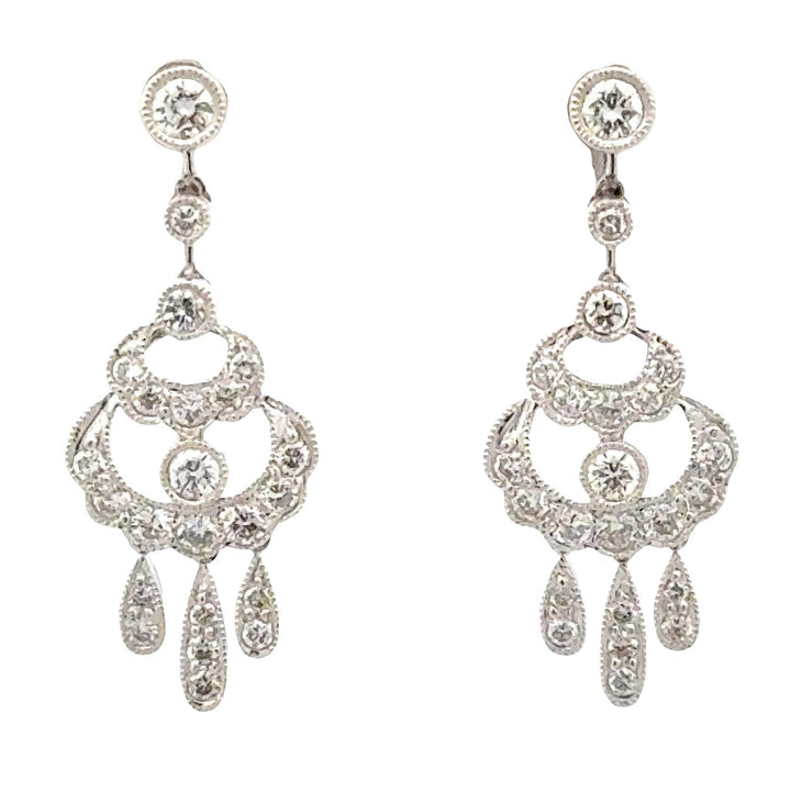 Diamond 18 Karat White Gold Dangle Drop Vintage Earrings