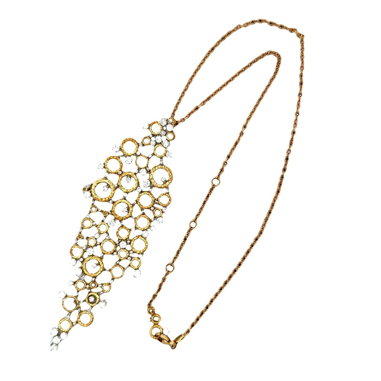 Diamond 18 Karat Yellow & White Gold Floating Bubbles Pendant Necklace