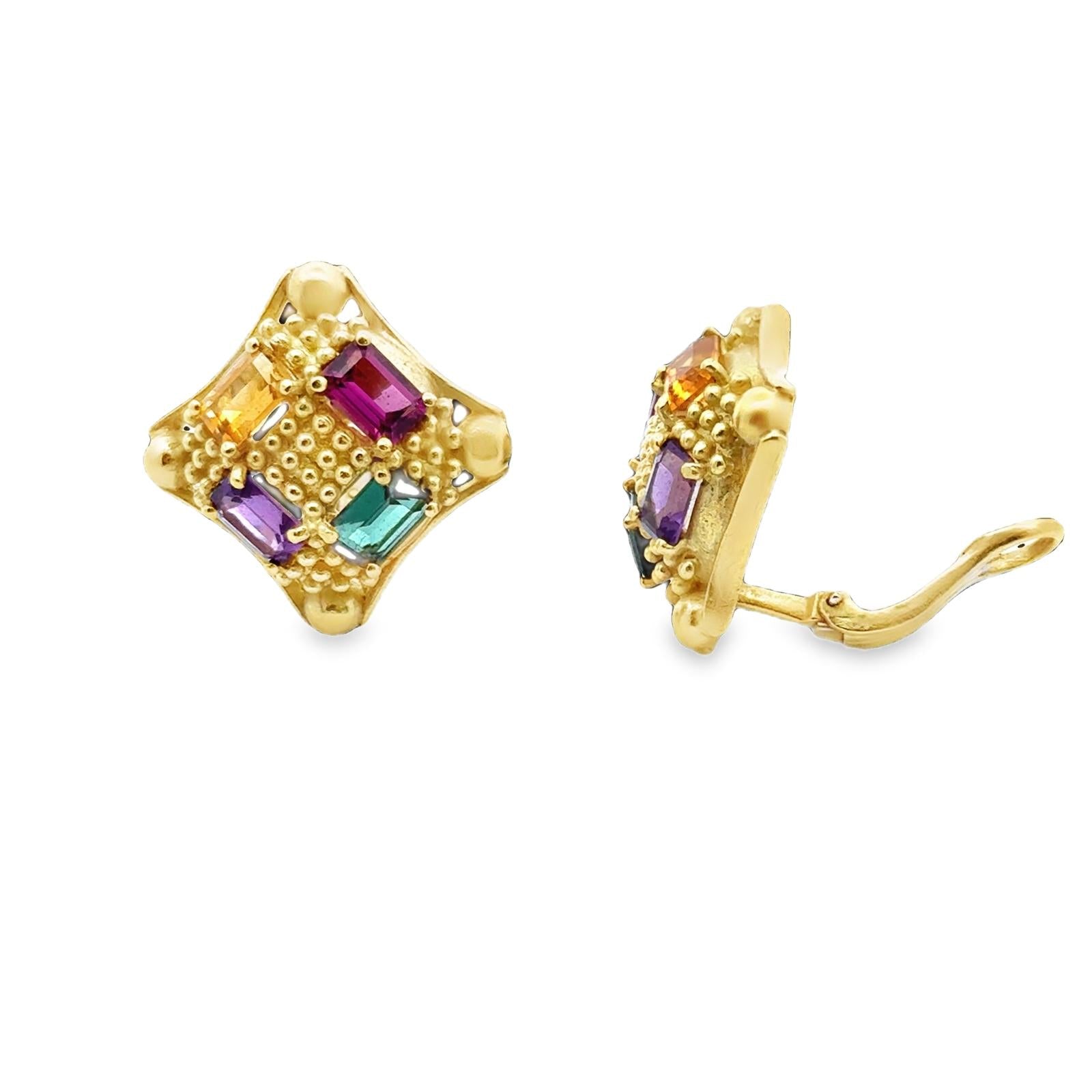 Doris Panos Colored Gemstone 18 Karat Yellow Gold Earclip Earrings