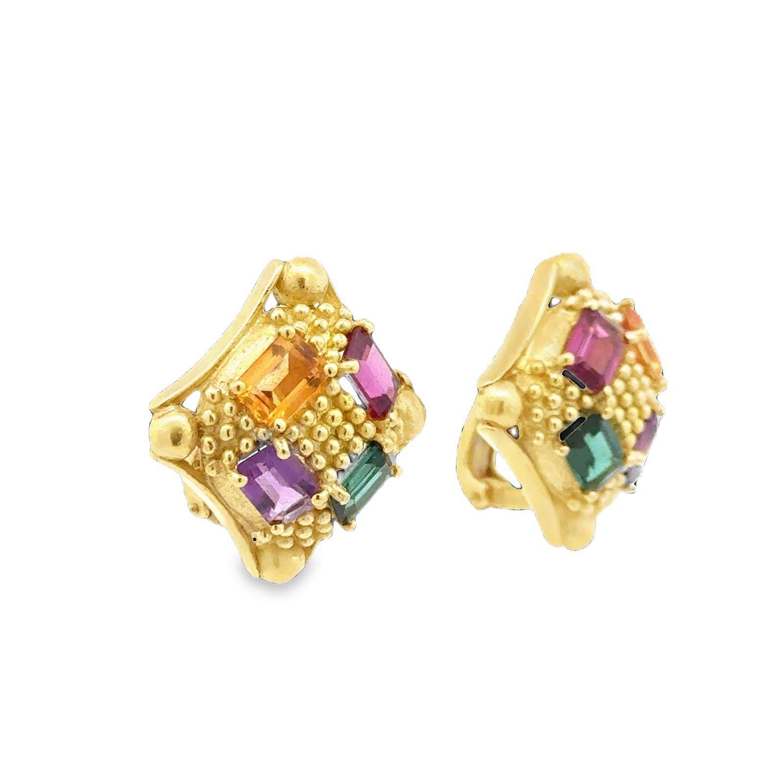 Doris Panos Colored Gemstone 18 Karat Yellow Gold Earclip Earrings