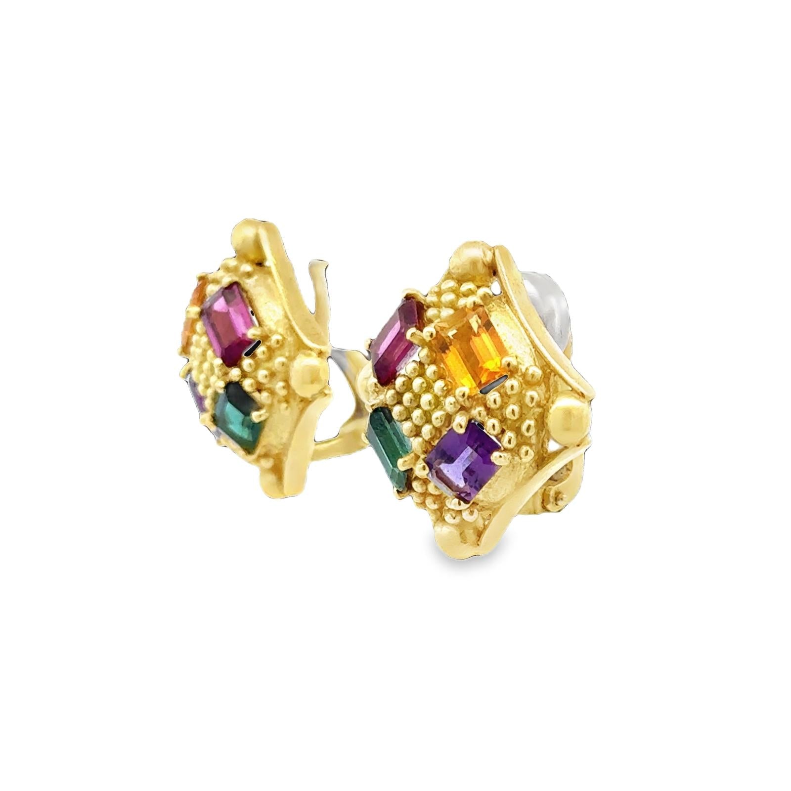 Doris Panos Colored Gemstone 18 Karat Yellow Gold Earclip Earrings