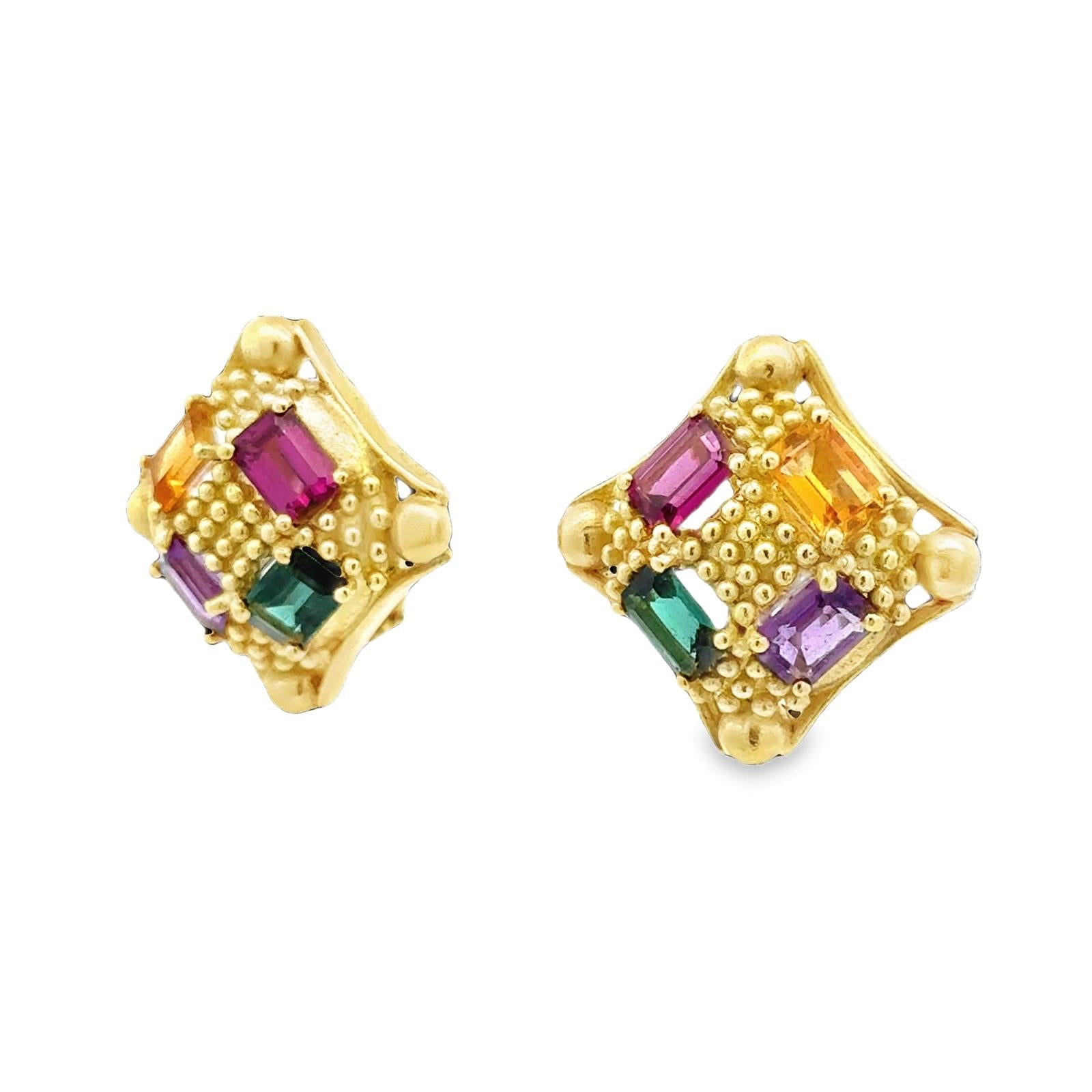 Doris Panos Colored Gemstone 18 Karat Yellow Gold Earclip Earrings