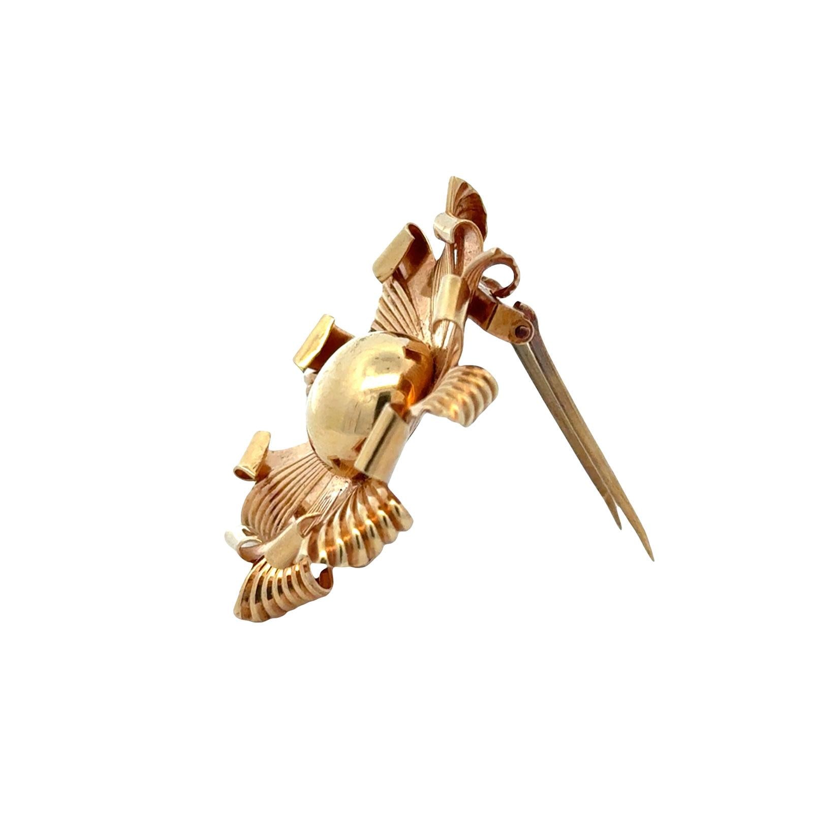 1950's Cartier 14 Karat Yellow Gold Floral Vintage Brooch Pin