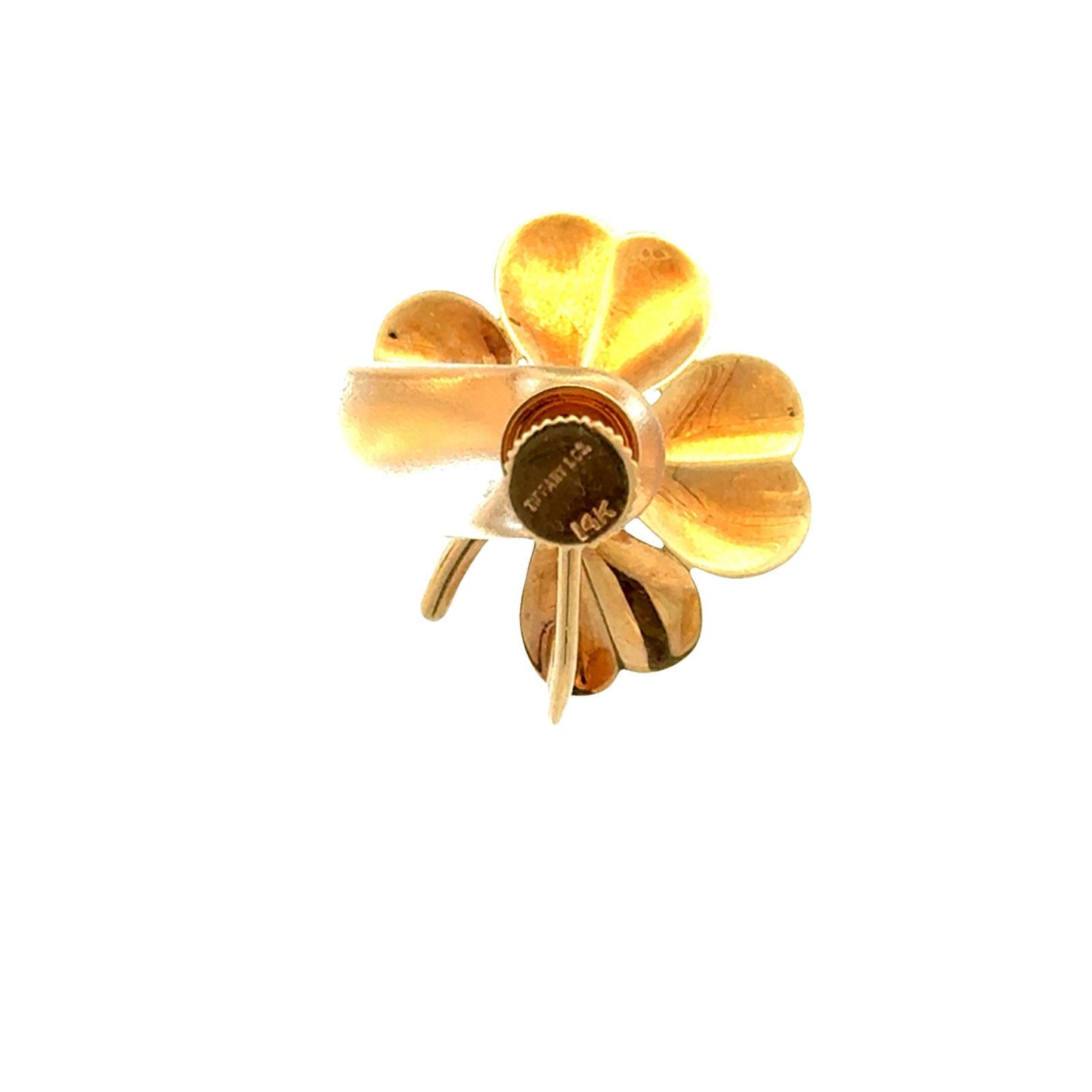 Tiffany & Co. Clover Ruby 14 Karat Yellow Gold Vintage Screw-Back-Clip Earrings