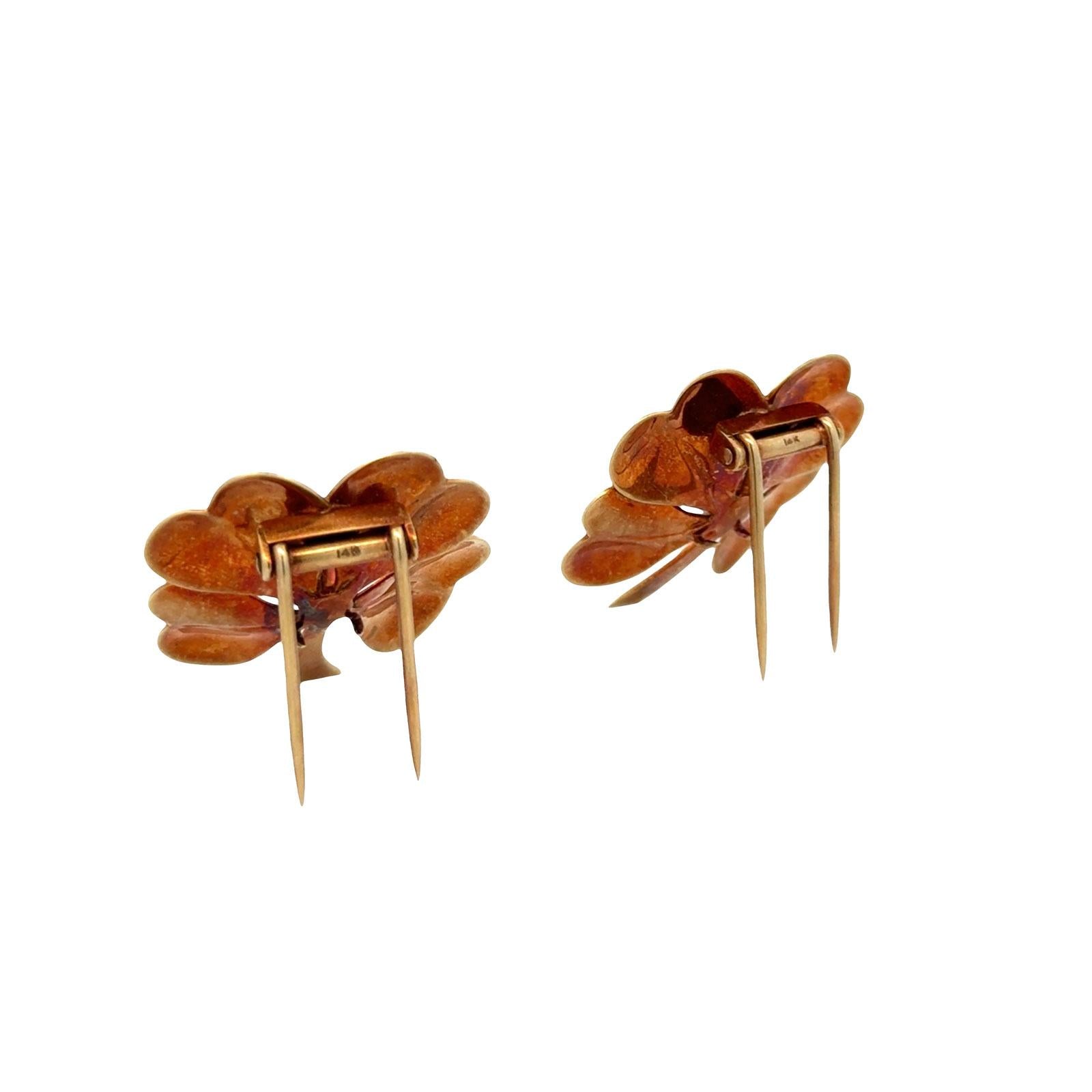 Tiffany & Co. Diamond Ruby 14 Karat Yellow Gold Clover Brooch Set of 2