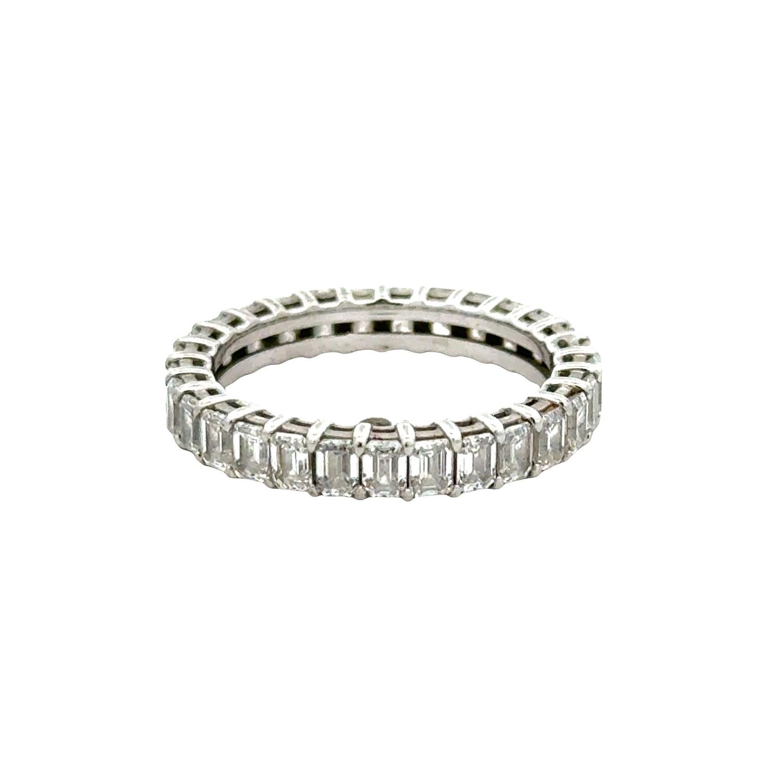 Emerald Cut Diamond Platinum Eternity Wedding Anniversary Band Ring Size 6
