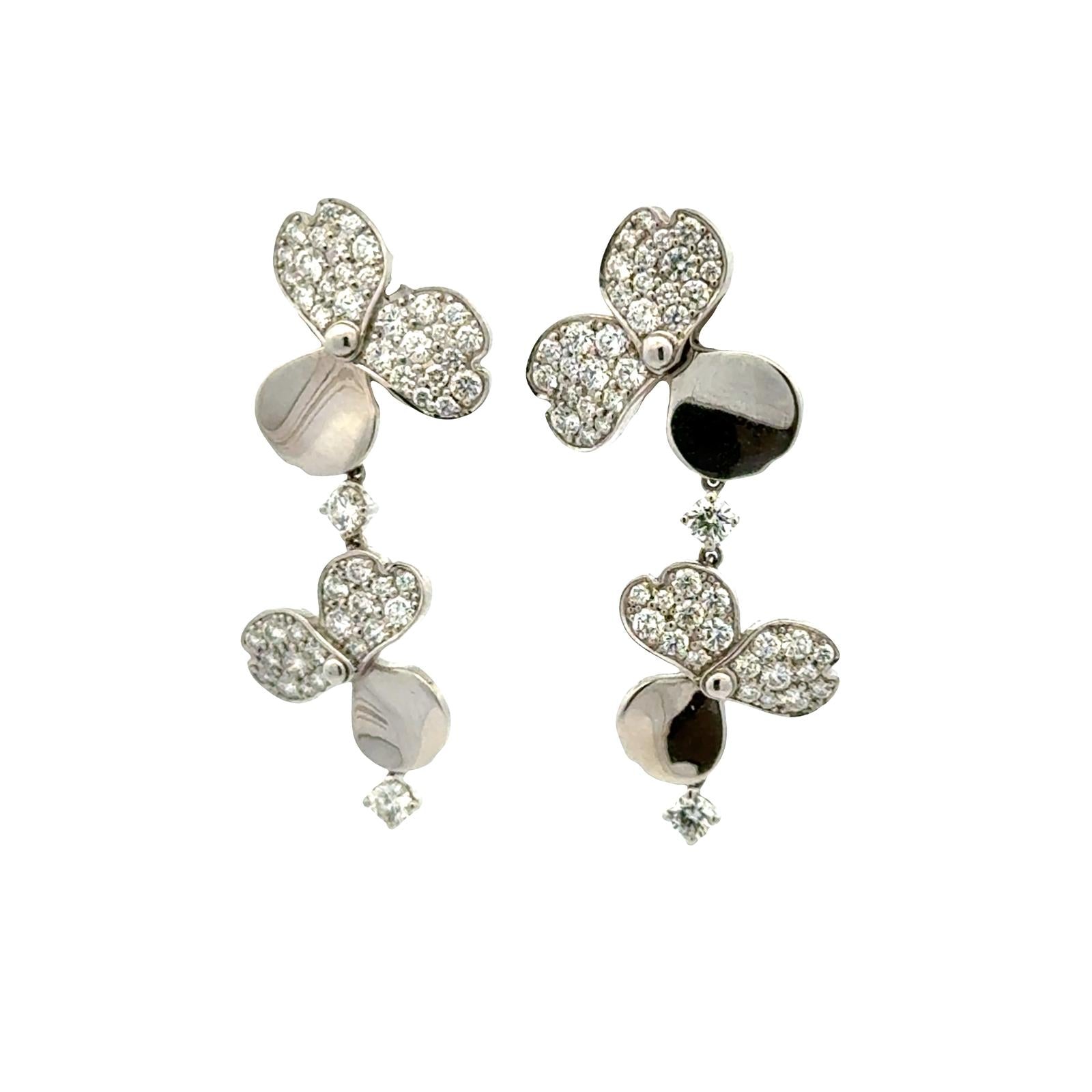 Tiffany & Co. Paper Flowers Diamond Platinum Drop Earrings La Pousette Backs