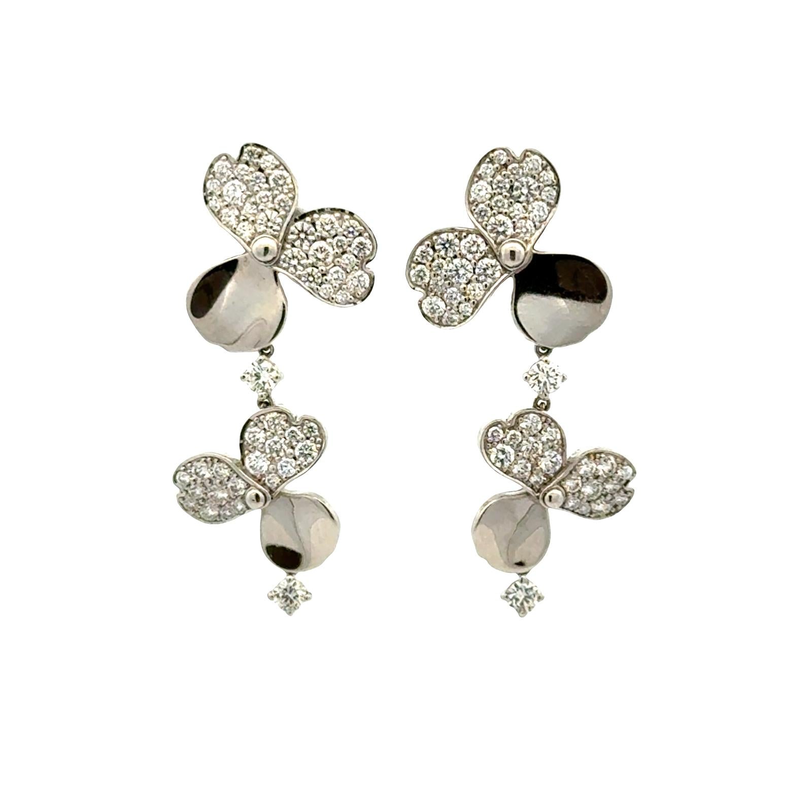 Tiffany & Co. Paper Flowers Diamond Platinum Drop Earrings La Pousette Backs