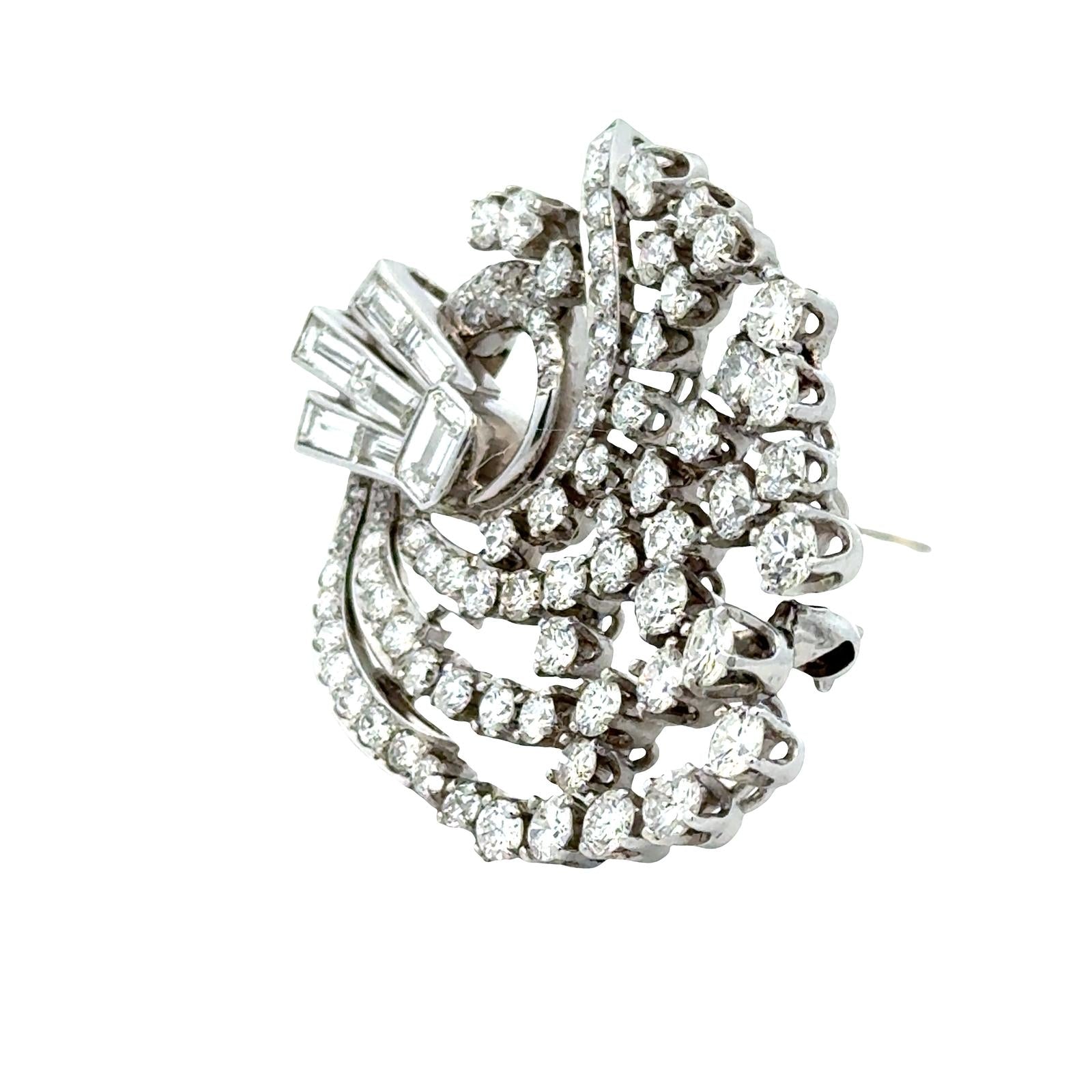 1950's Diamond Platinum Swirl Vintage Brooch Pin
