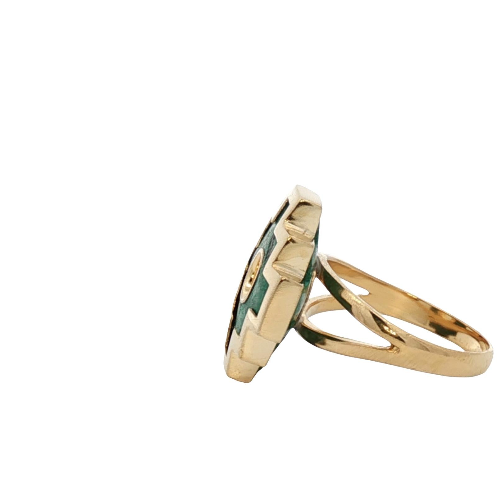 Malachite 18 Karat Yellow Gold Chakana Vintage Ring