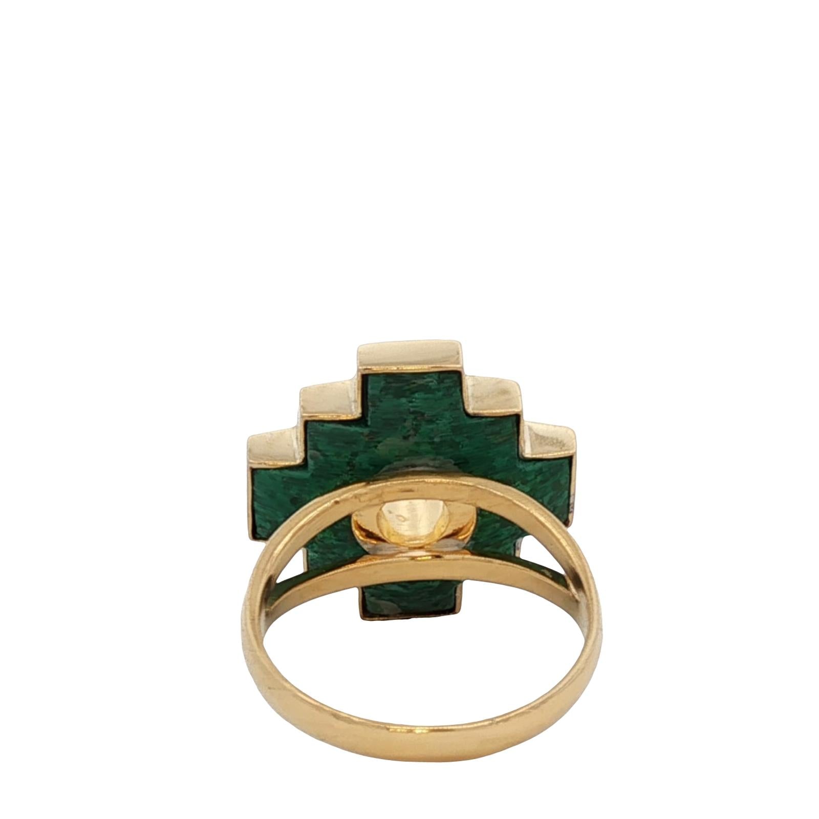 Malachite 18 Karat Yellow Gold Chakana Vintage Ring