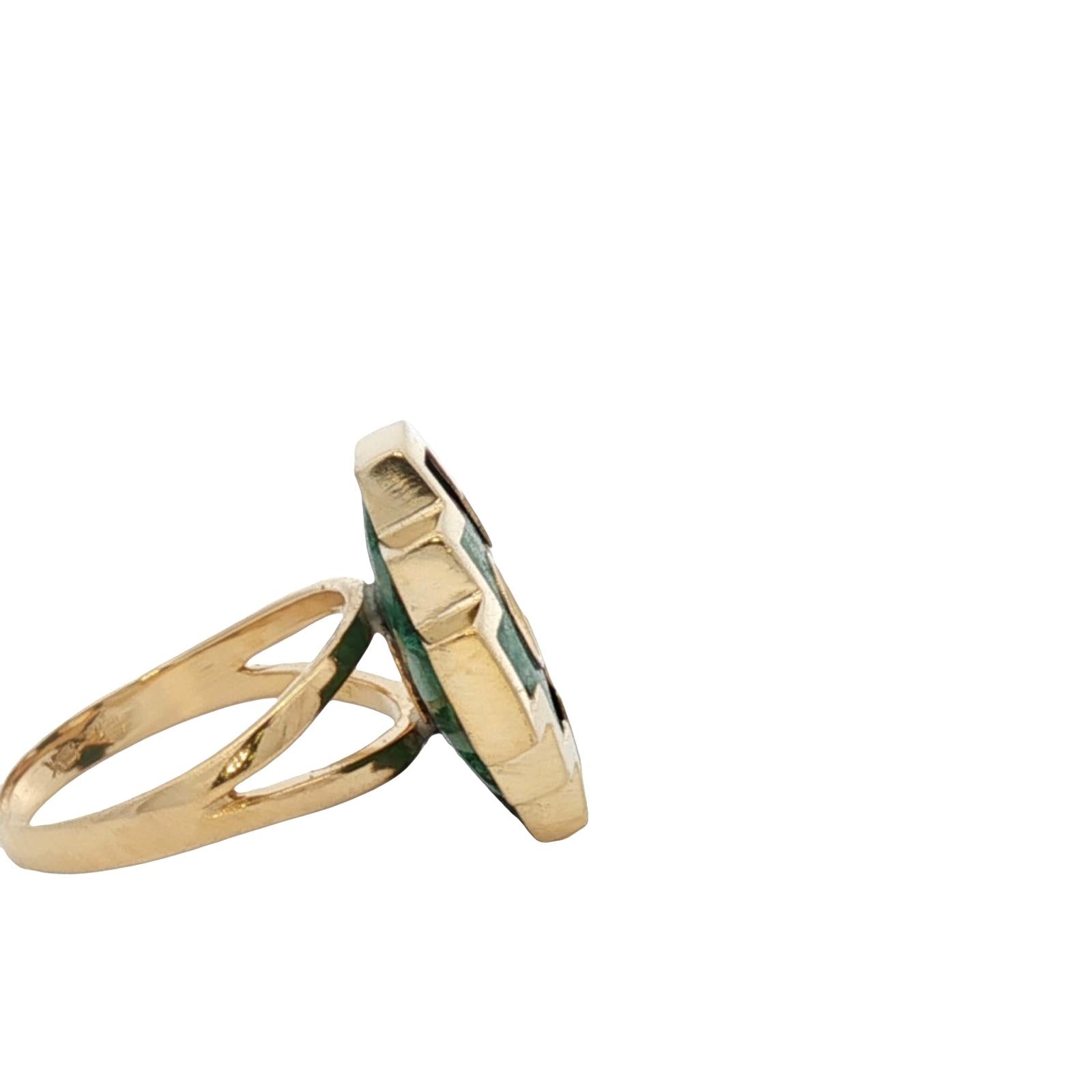 Malachite 18 Karat Yellow Gold Chakana Vintage Ring