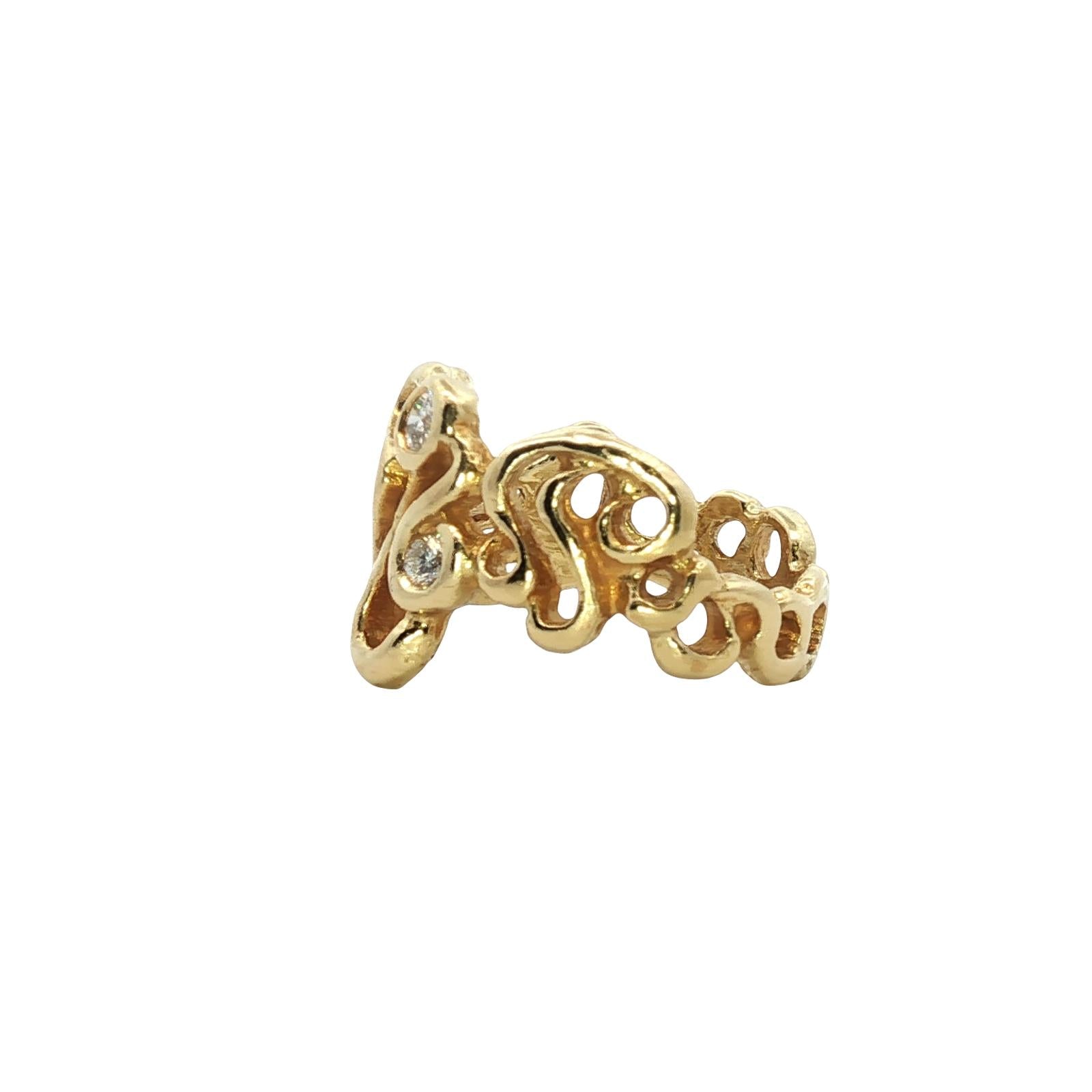 Freeform Diamond 18 Karat Yellow Gold Contemporary Ring