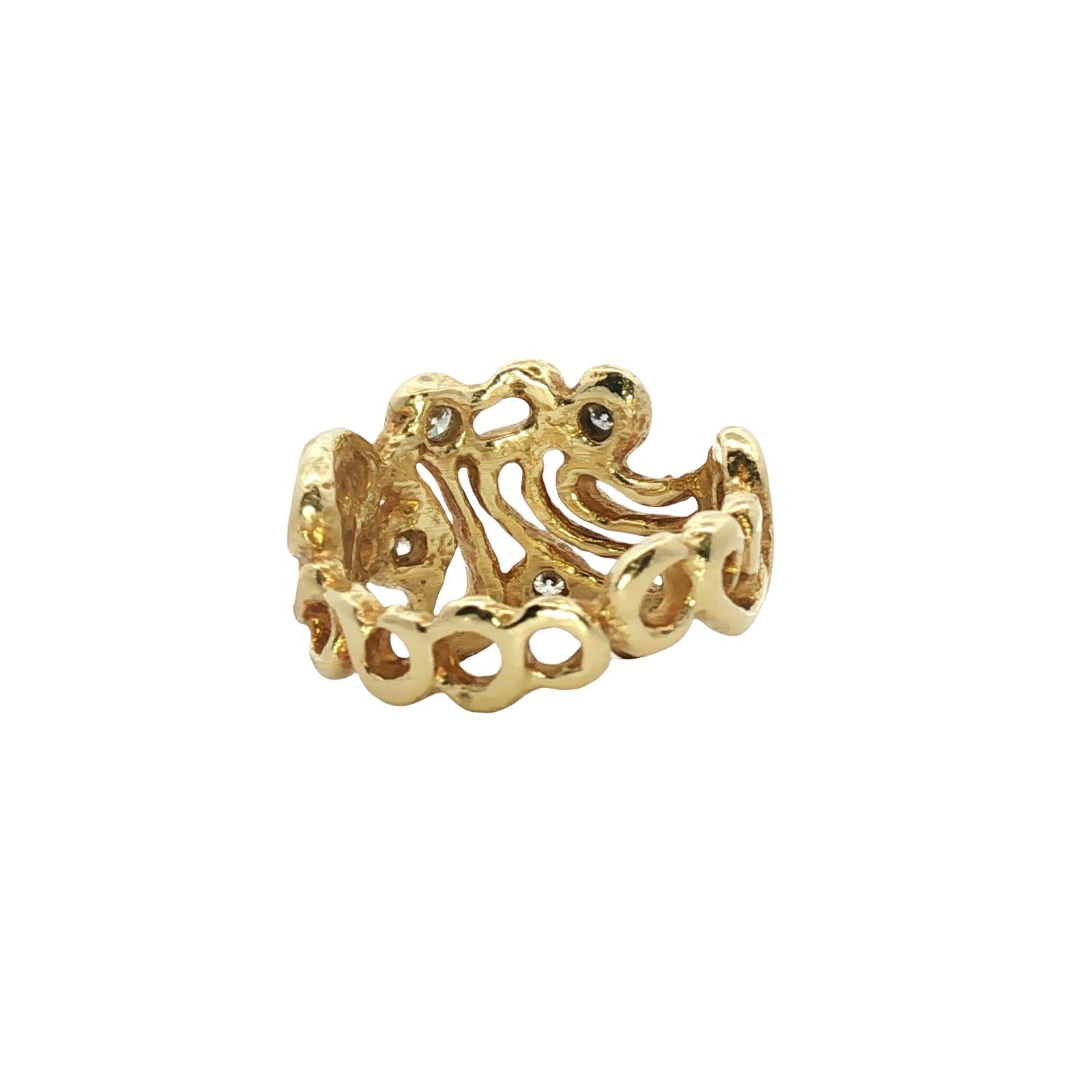 Freeform Diamond 18 Karat Yellow Gold Contemporary Ring
